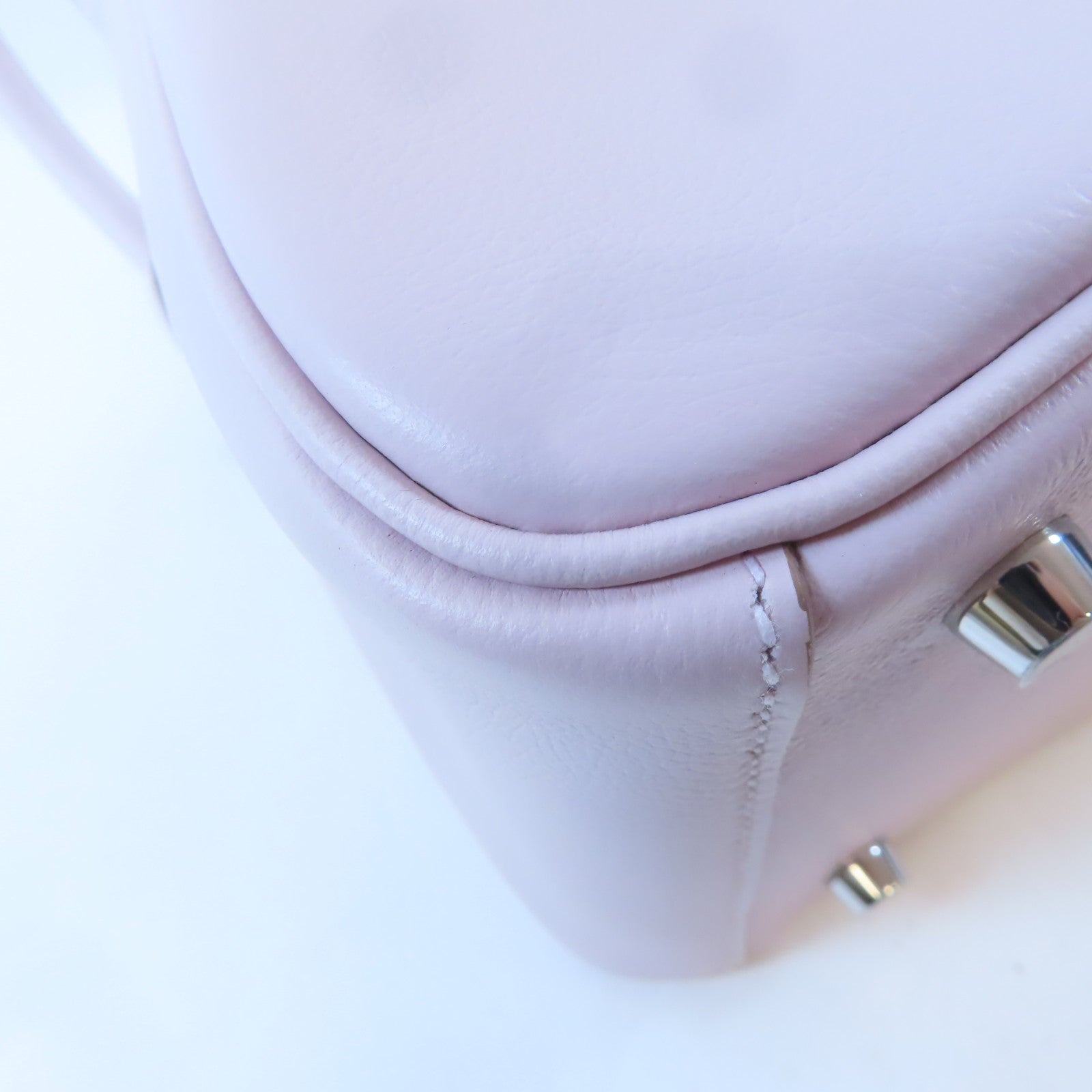 HERMES Evercolor皮革Lindy 26銀扣手挽肩背兩用袋Mauve Pale/淺紫色/New White/白色