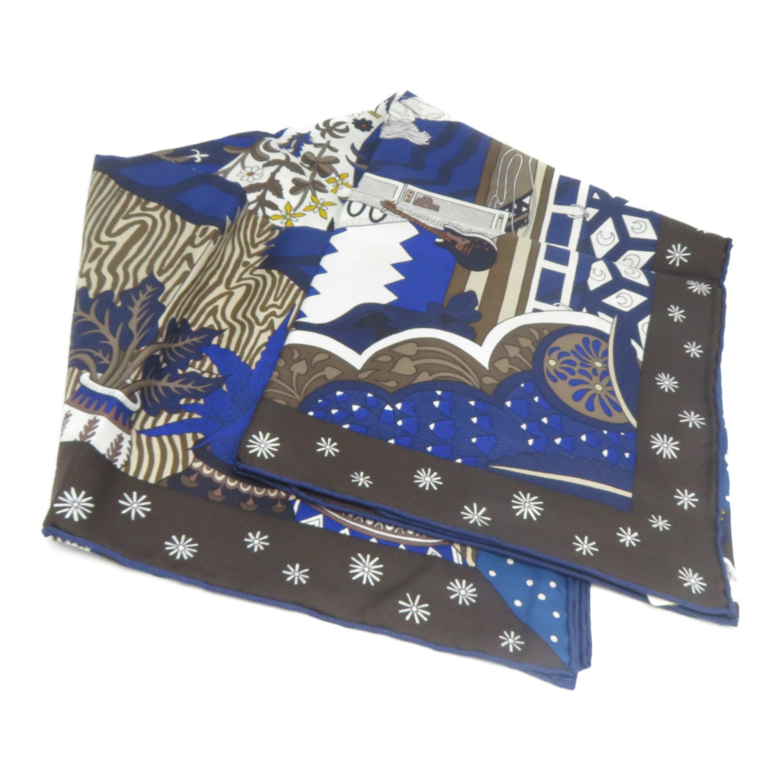 HERMES 【激減優惠】絲質Scarf絲巾啡色/藍色