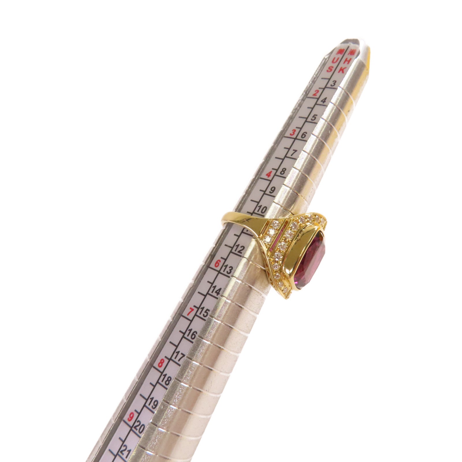 JEWELRY 18K黃金/11.2ct石榴石/0.51ct鑽石Garnet Ring戒指US#5
