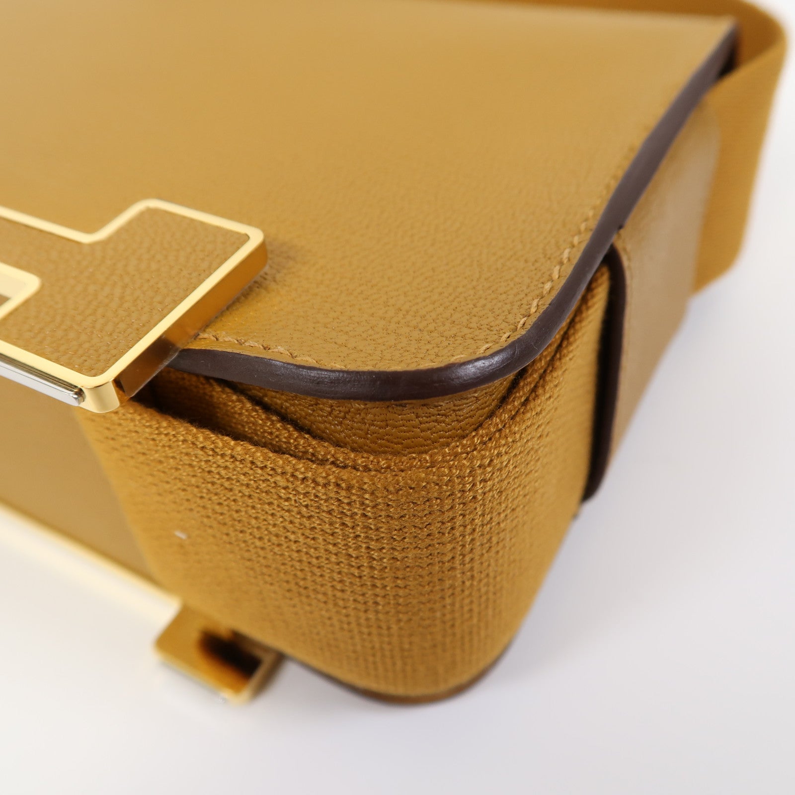 HERMES Chevre皮革Geta金扣肩背袋焦糖色