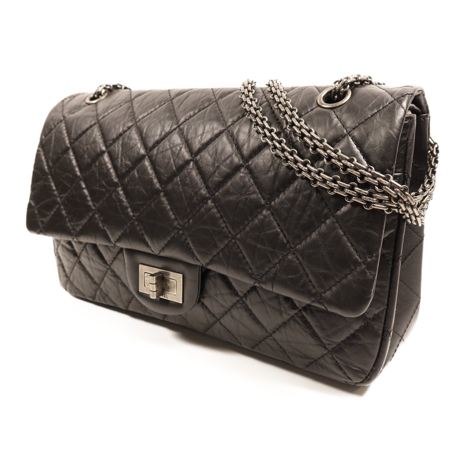 CHANEL 牛皮皮革2.55銀扣鏈帶肩背袋