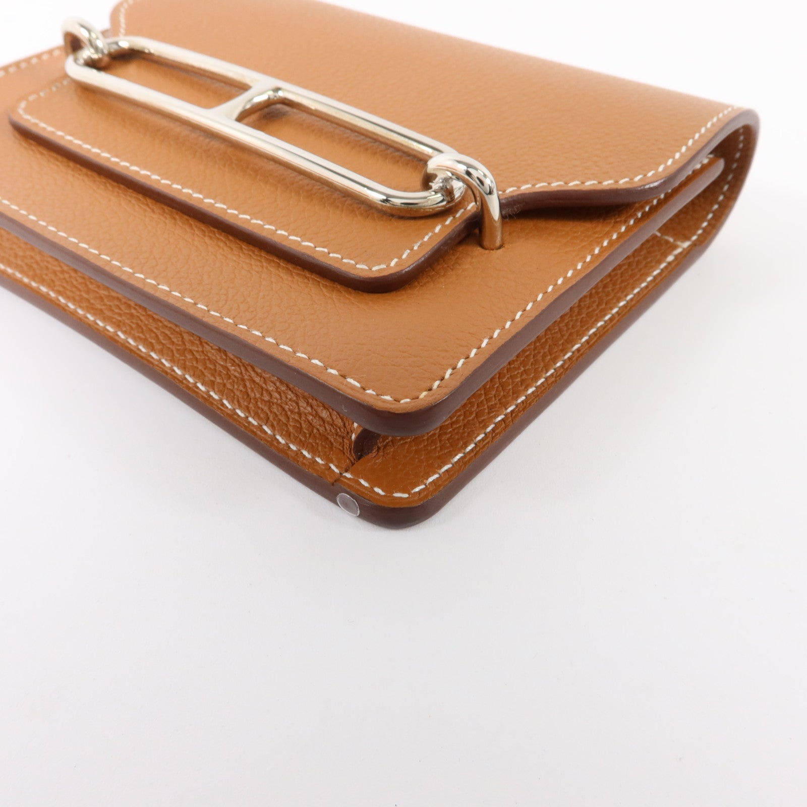 HERMES Evercolor皮革Roulis Slim銀扣錢包Gold