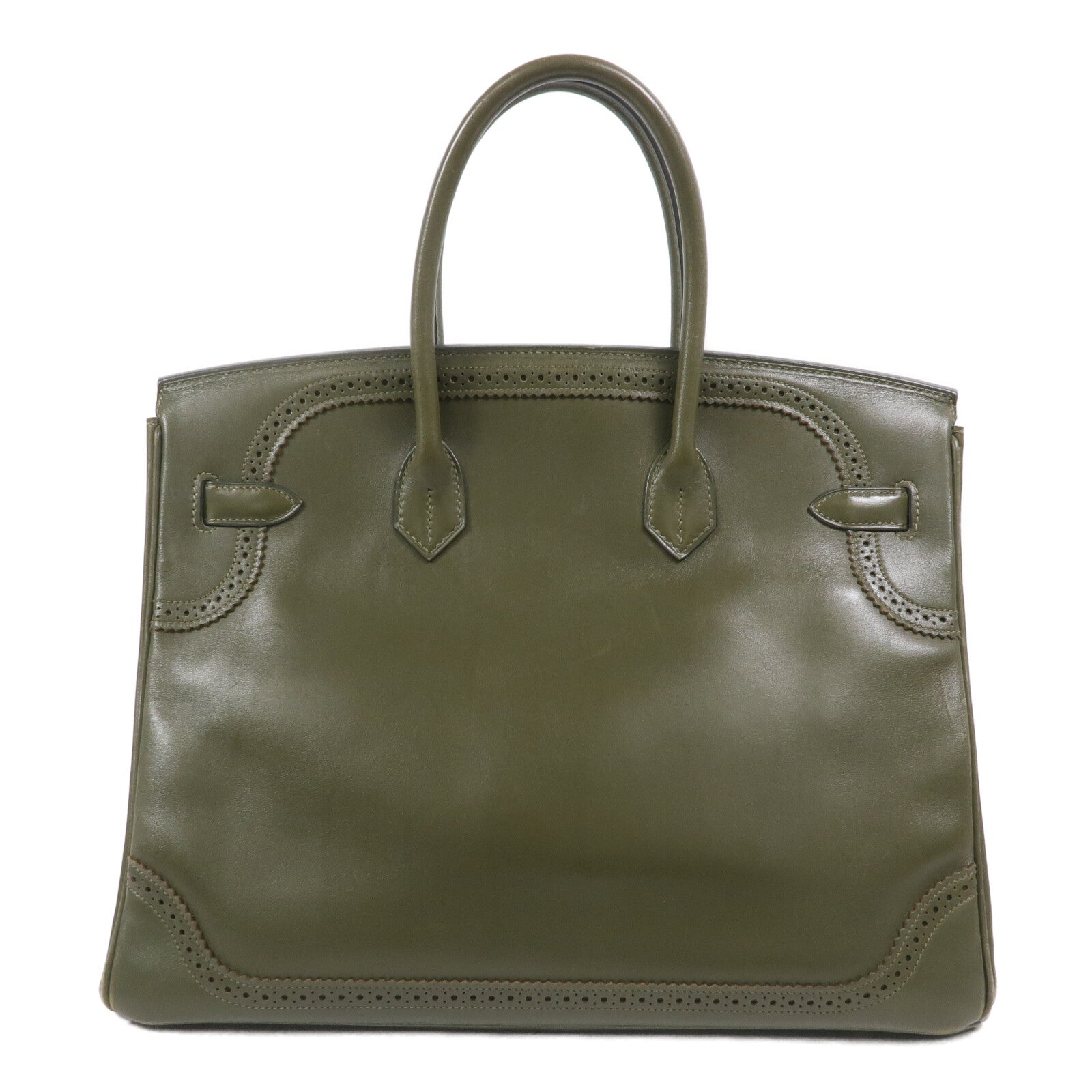 HERMES Tadelakt皮革Birkin 35 Ghillies手挽袋Vert Veronese