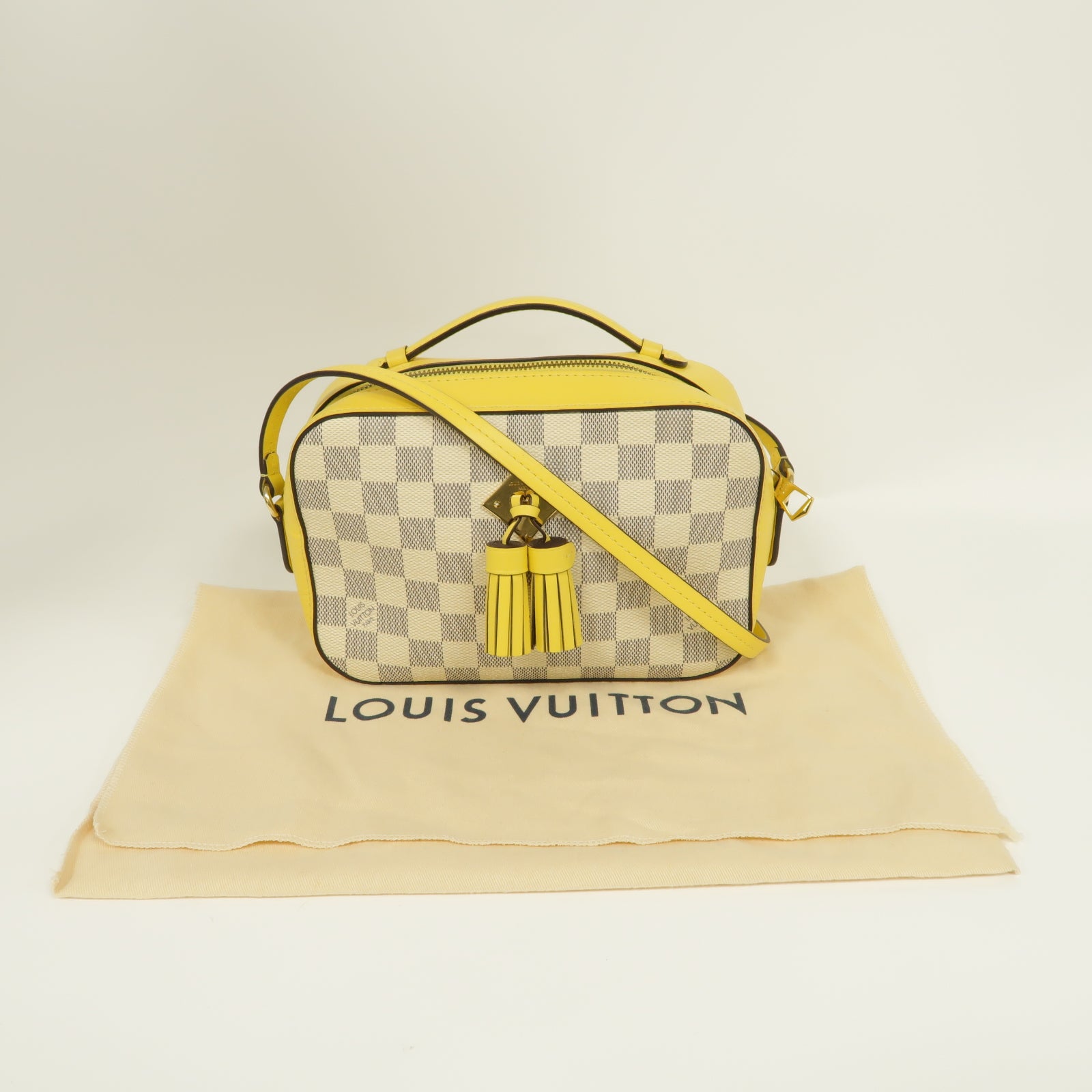 LOUIS VUITTON 【激減優惠】Damier Azur Saintonge金扣手挽肩背兩用袋黃色/白色