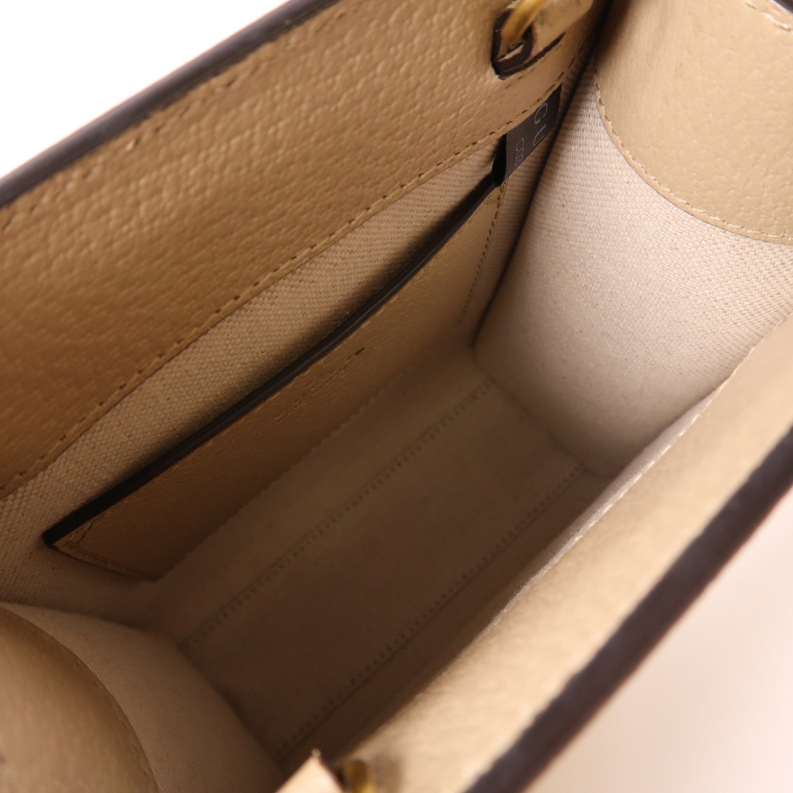 GUCCI 塗層帆布/皮革Mini 2 Way Tote金扣手挽肩背兩用袋米色