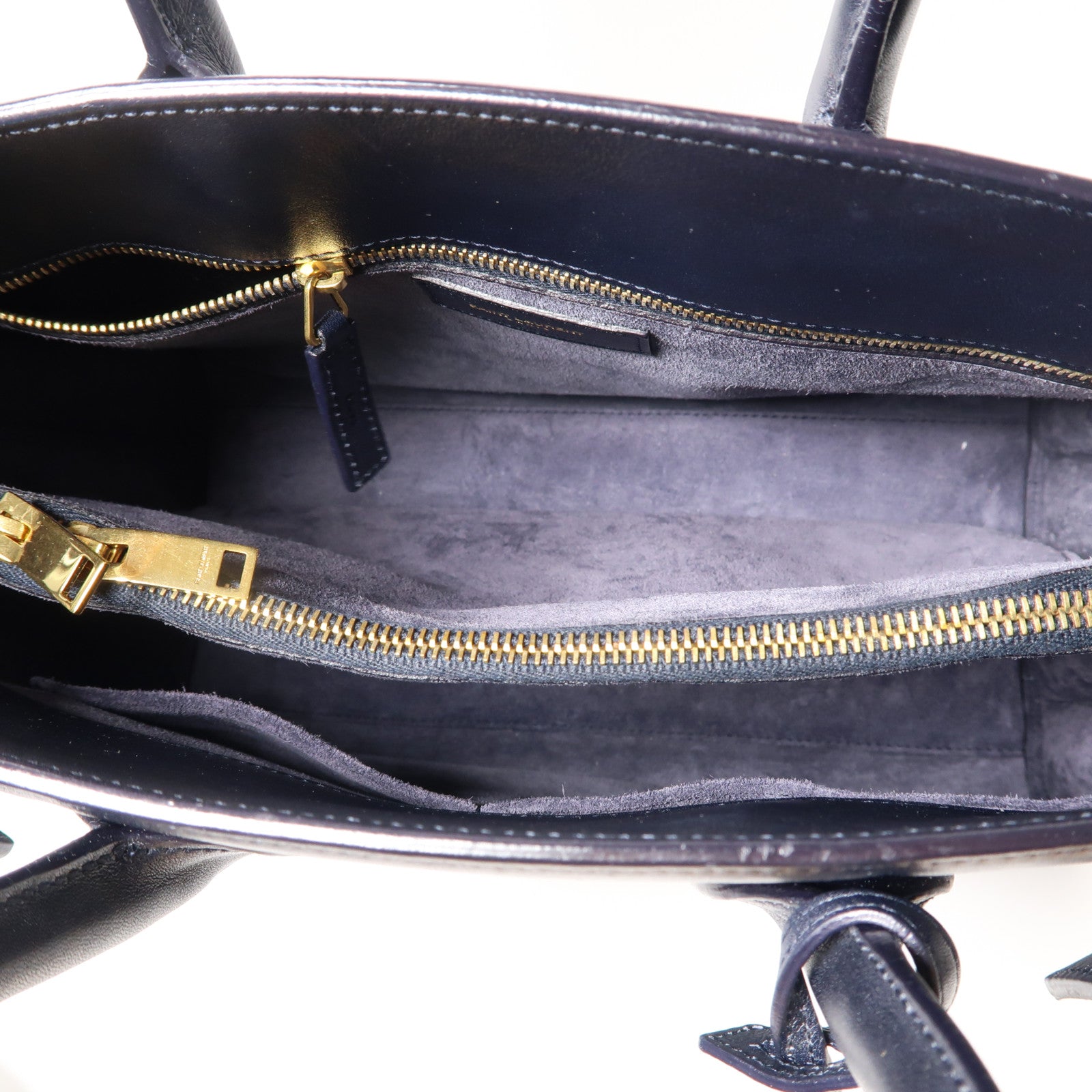 SAINT LAURENT 牛皮皮革Sac de Jour Small金扣手挽肩背兩用袋深藍色