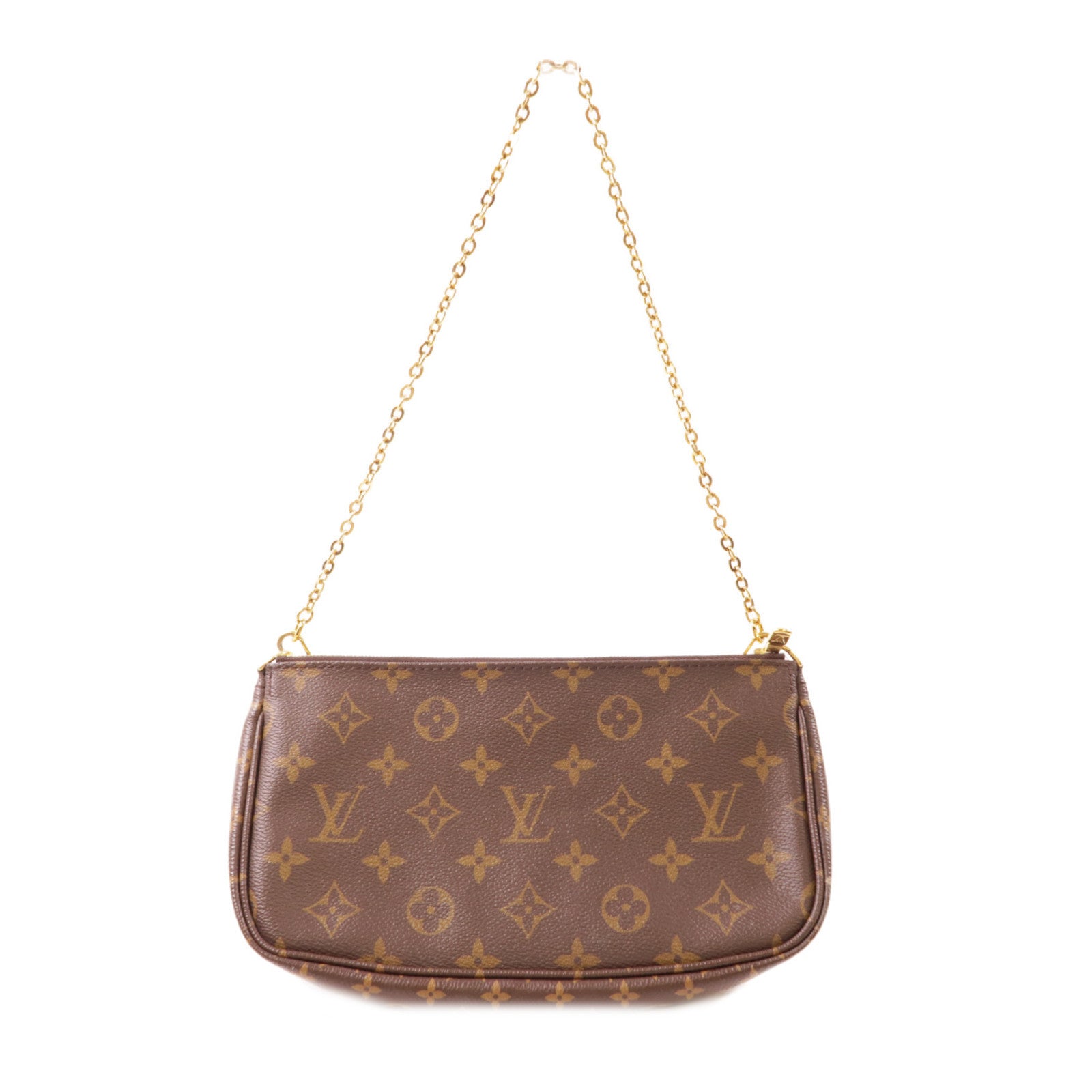 LOUIS VUITTON Monogram Multi Pochette Accessoires金扣肩背袋棕色