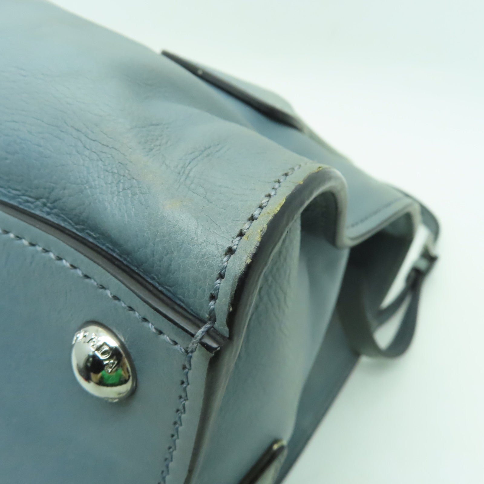 PRADA 【清倉大減價】牛皮皮革2 Way Shoulder Bag銀扣手挽肩背兩用袋海藍色