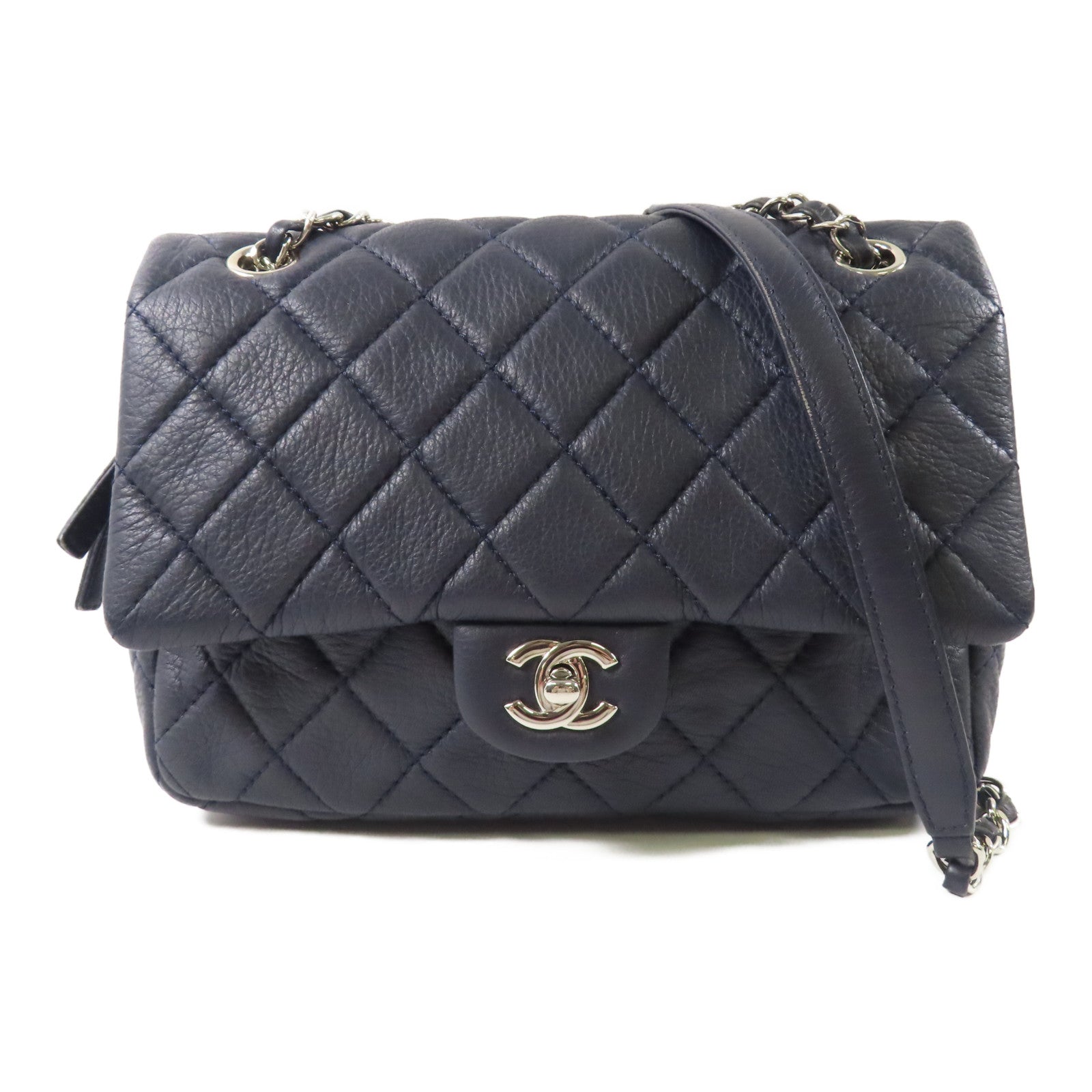 CHANEL 牛皮皮革Chain Shoulder銀扣鏈帶肩背袋