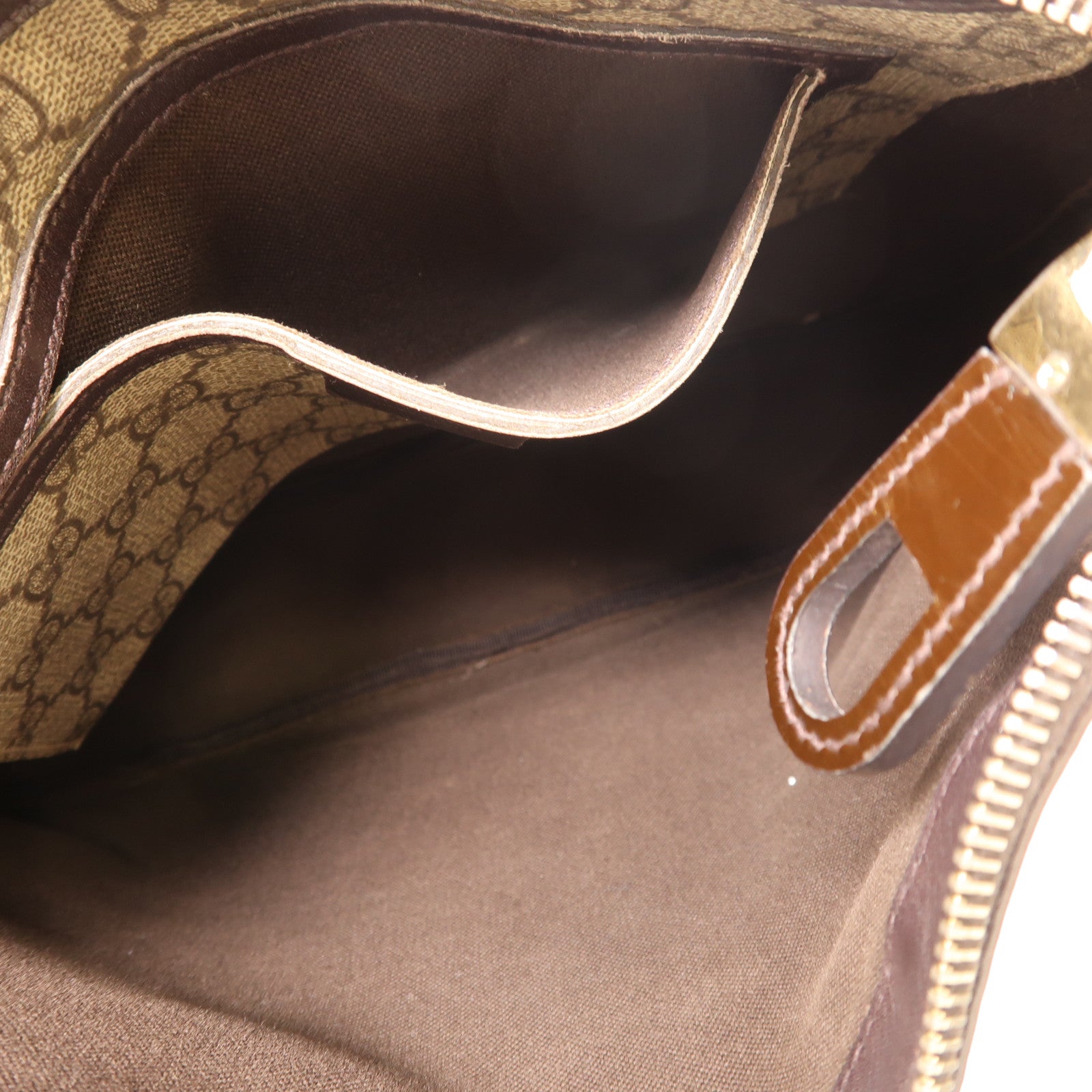 GUCCI 塗層帆布Shoulder Bag金扣肩背袋棕色