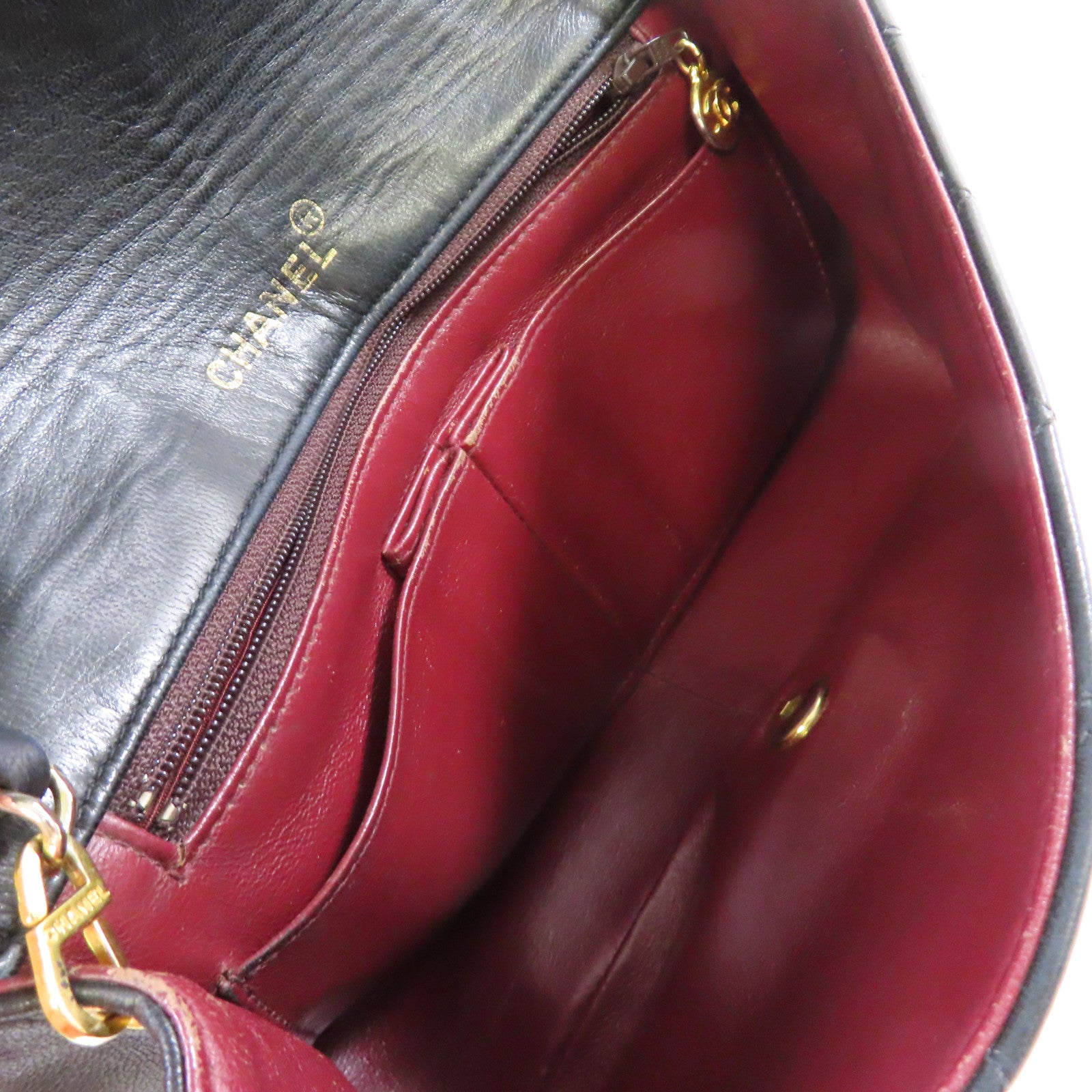 CHANEL 菱格羊皮皮革Vintage Classic Chain Shoulder Bag金扣鏈帶肩背袋黑色