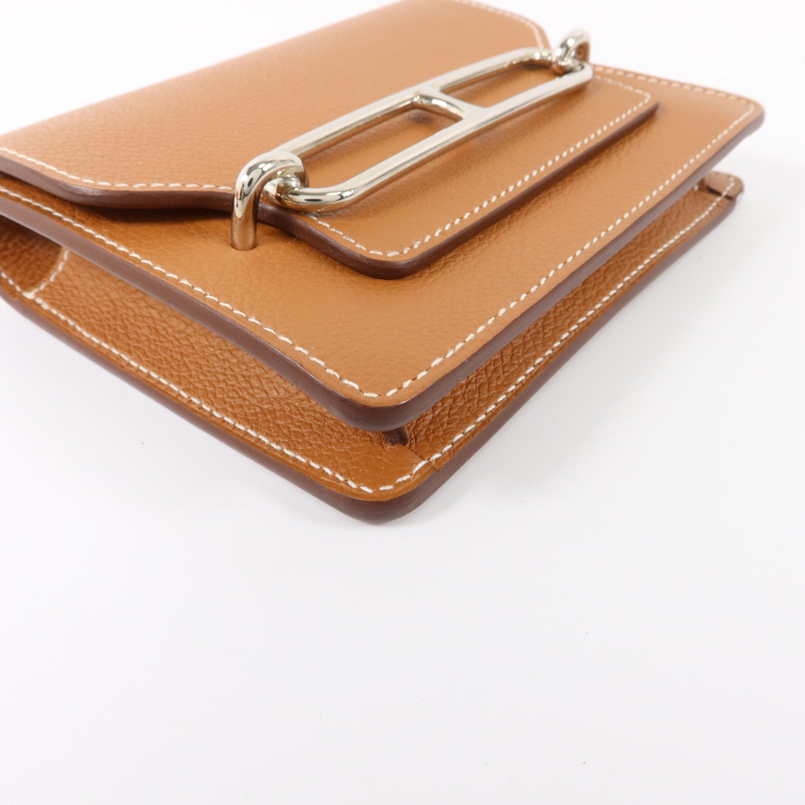 HERMES Evercolor皮革Roulis Slim銀扣錢包Gold