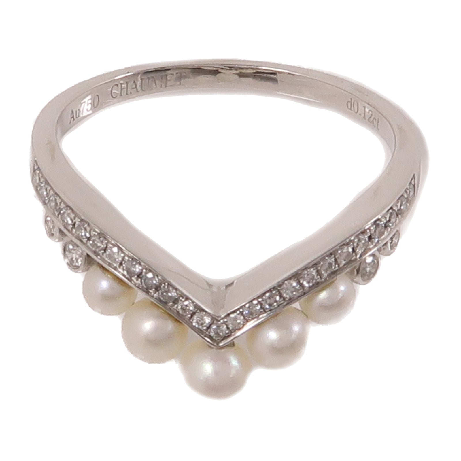 JEWELRY 18K白金Pearl Diamond Ring珍珠/0.12ct鑽石戒指US#5.75