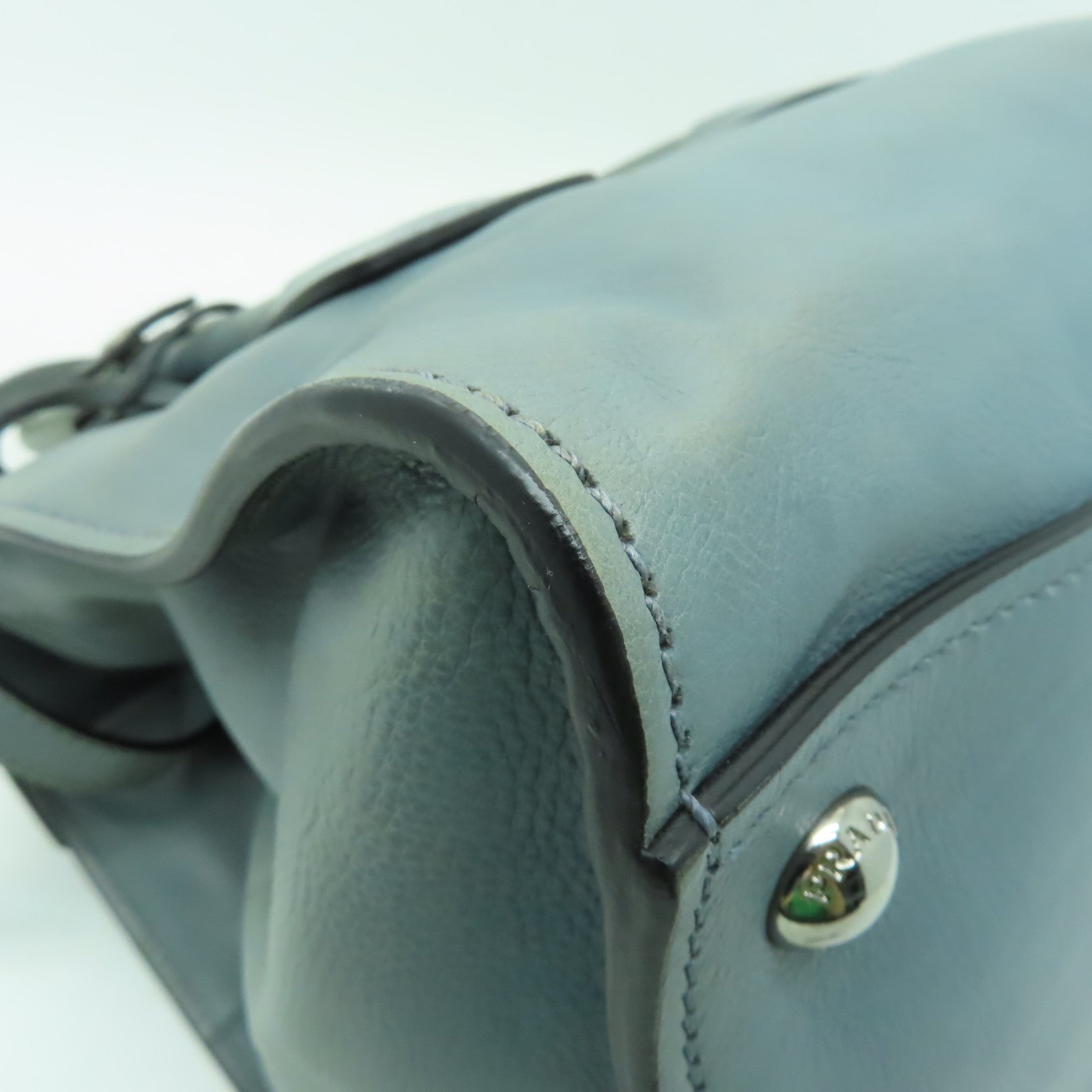 PRADA 【清倉大減價】牛皮皮革2 Way Shoulder Bag銀扣手挽肩背兩用袋海藍色