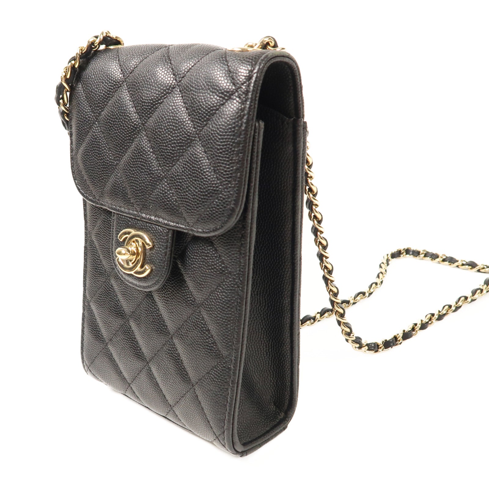 CHANEL 牛皮皮革Phone Bag金扣鏈帶肩背袋
