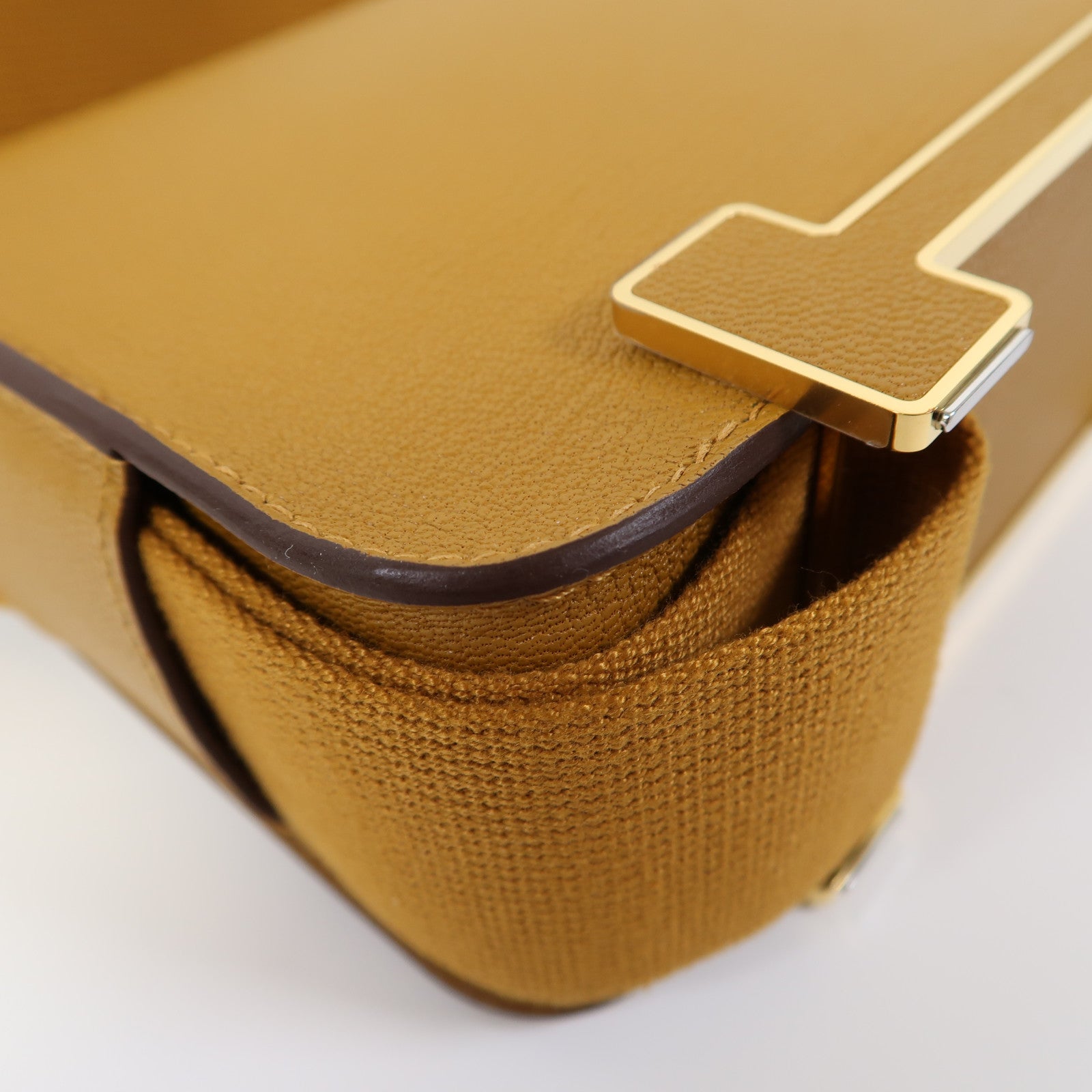 HERMES Chevre皮革Geta金扣肩背袋焦糖色