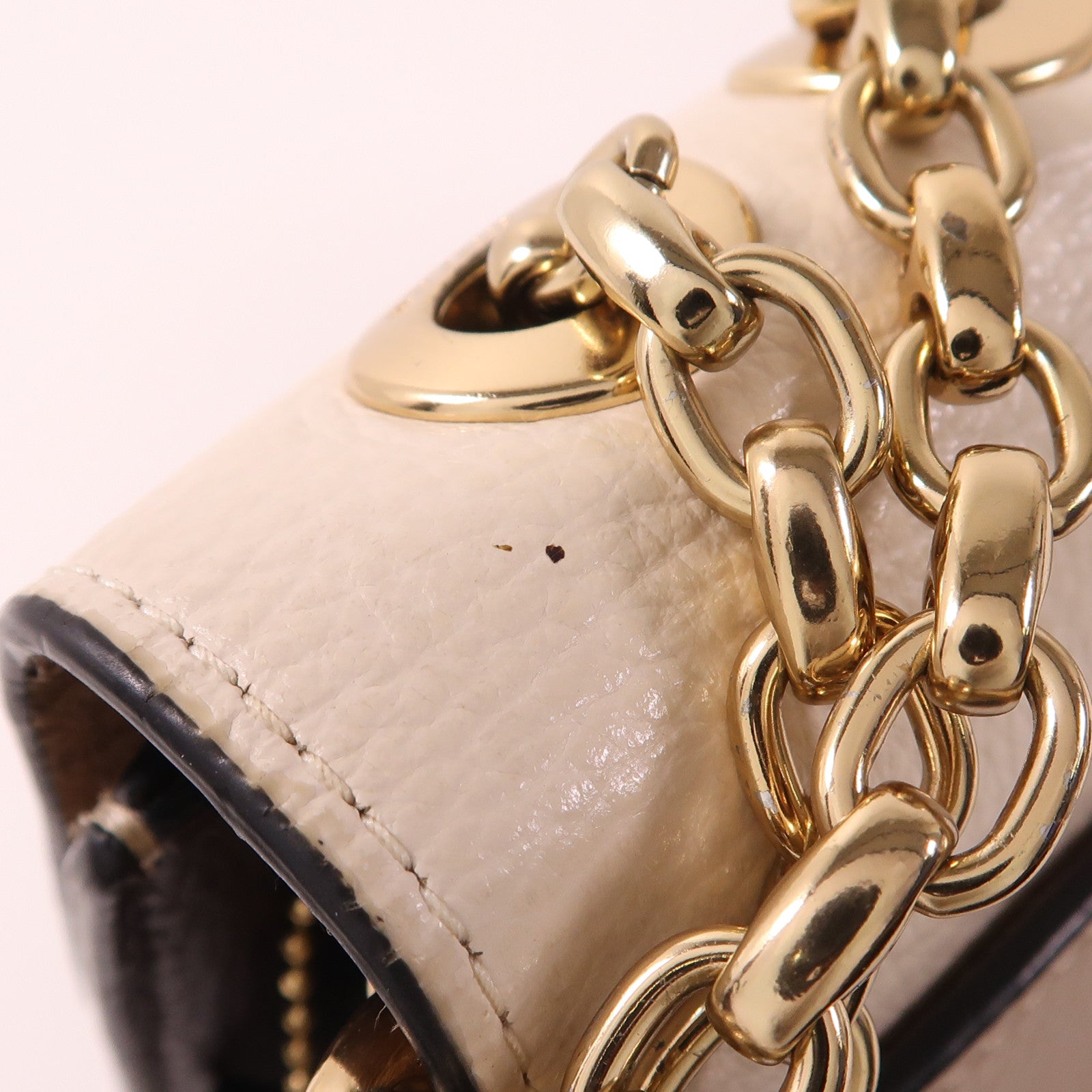 COACH GHW Chain Shoulder Bag Leather/Coated Canvas Brown/White