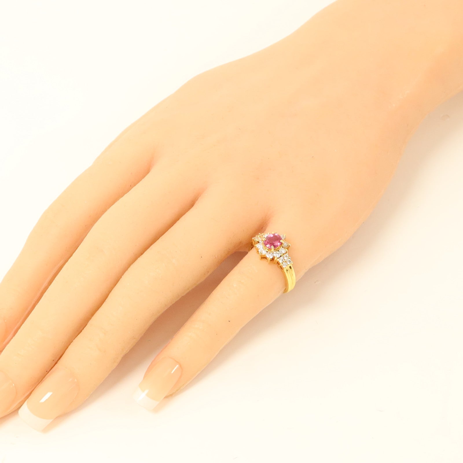 JEWELRY 18K黃金Pink Sapphire Diamond Ring粉紅色藍寶石/鑽石戒指US#4
