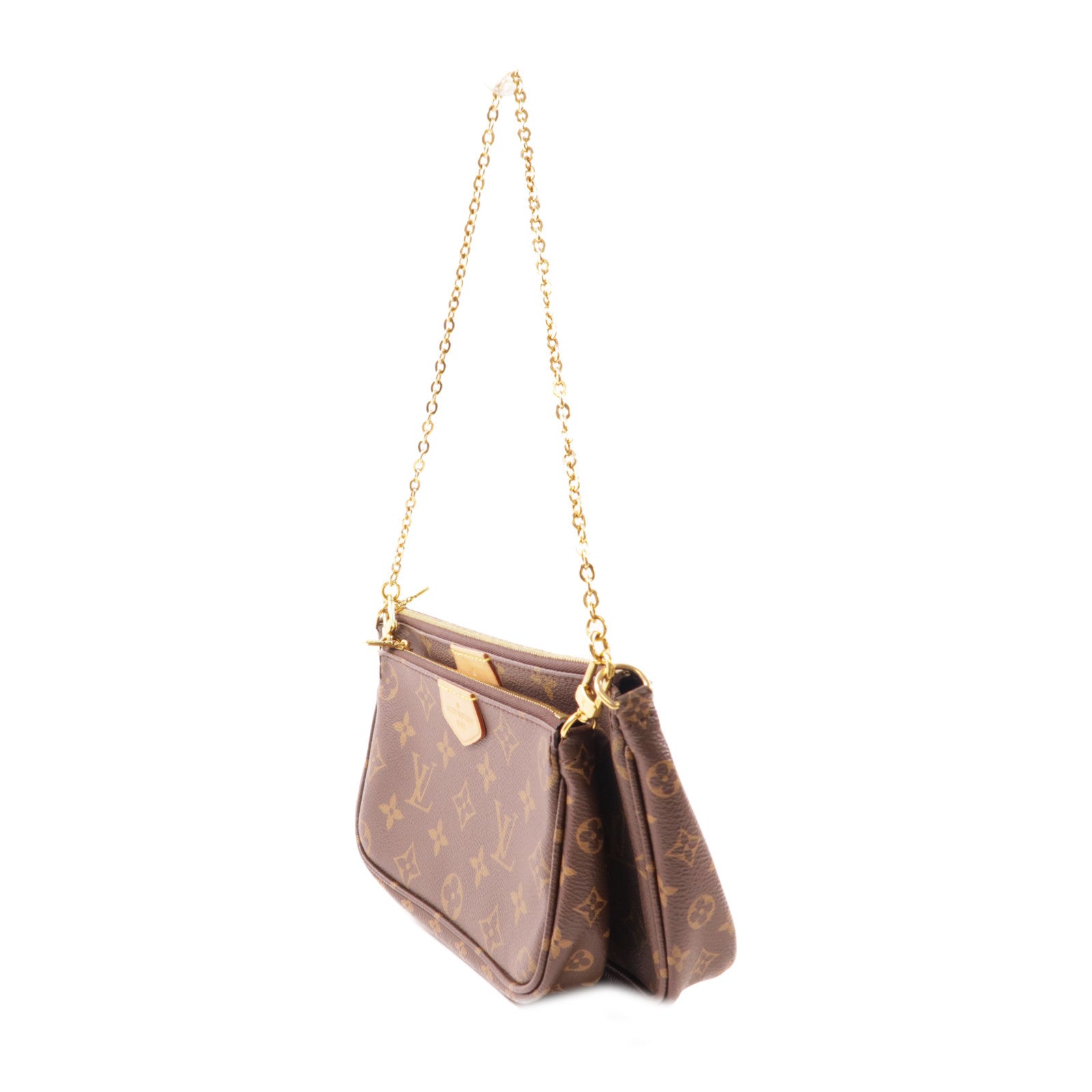 LOUIS VUITTON Monogram Multi Pochette Accessoires金扣肩背袋棕色