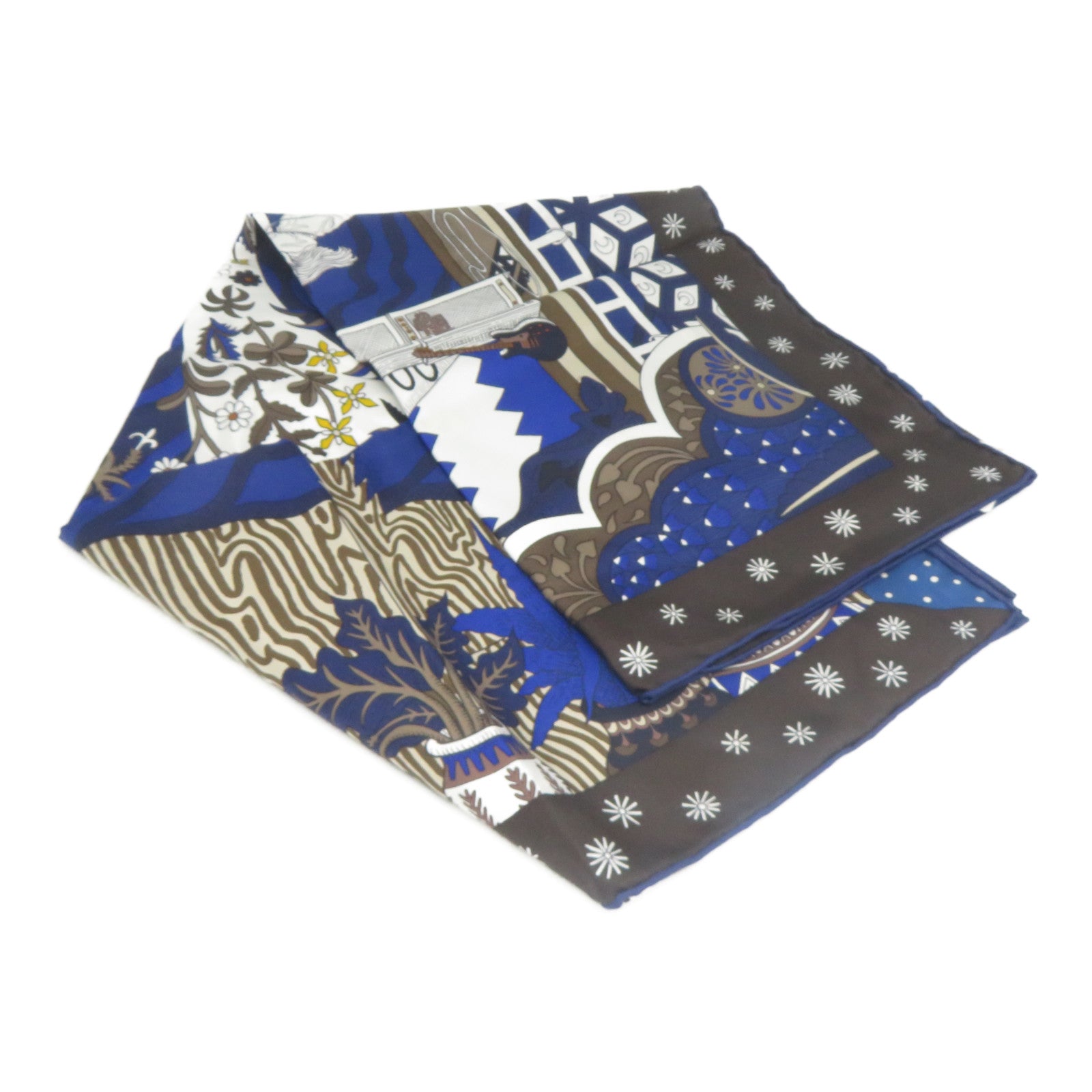 HERMES 【激減優惠】絲質Scarf絲巾啡色/藍色
