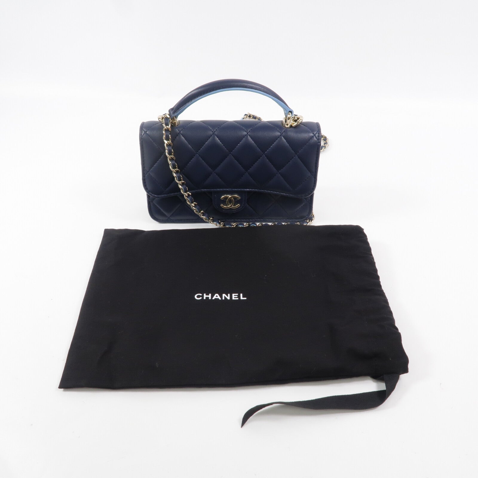 CHANEL 羊皮皮革Mini Flap With Handle鏈帶手挽肩背兩用袋