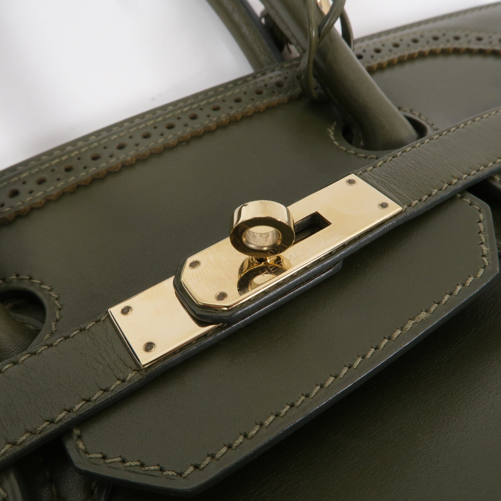 HERMES Tadelakt皮革Birkin 35 Ghillies手挽袋Vert Veronese