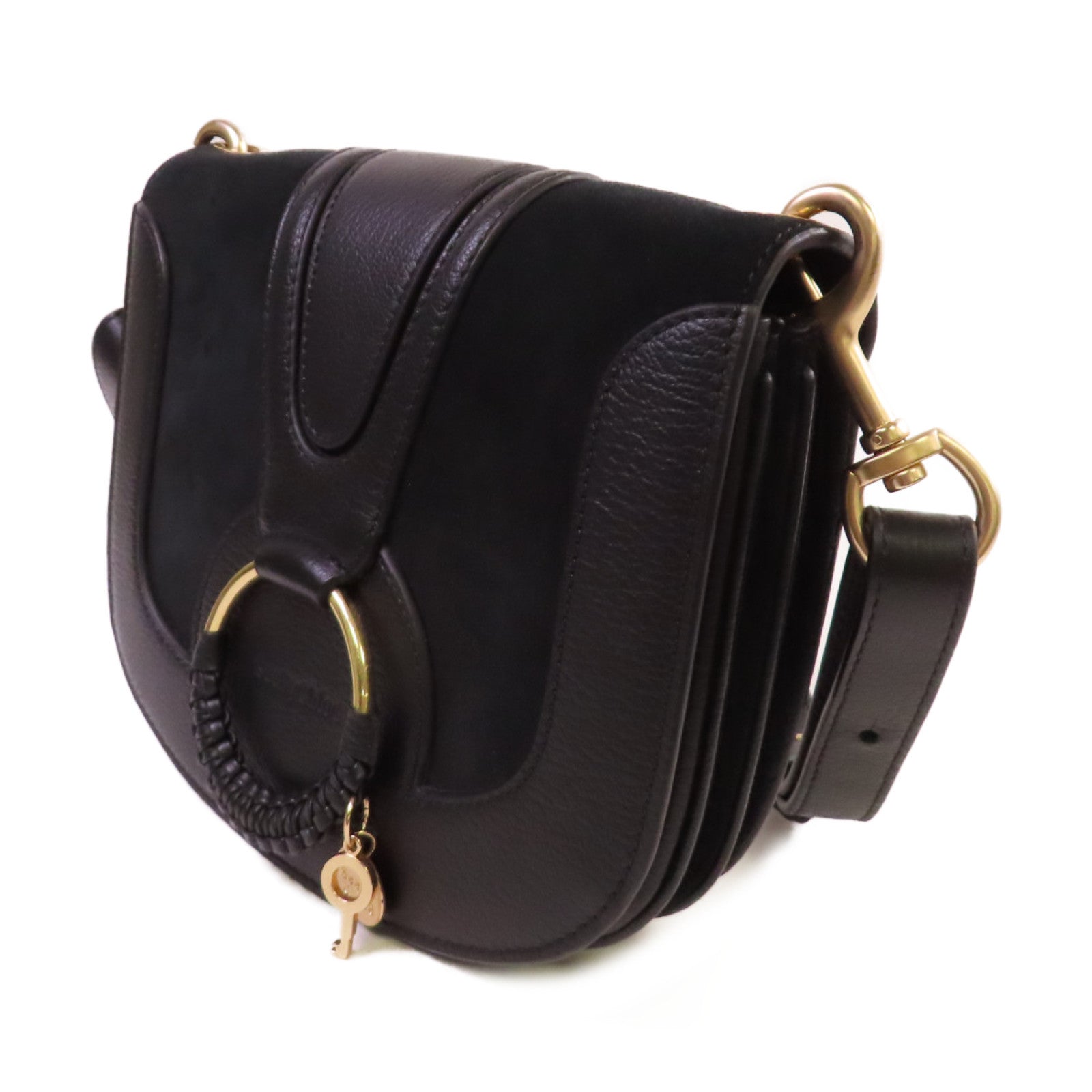 SEE BY CHLOE 麂皮皮革/牛皮皮革Hana Small Shoulder Bag金扣肩背袋黑色