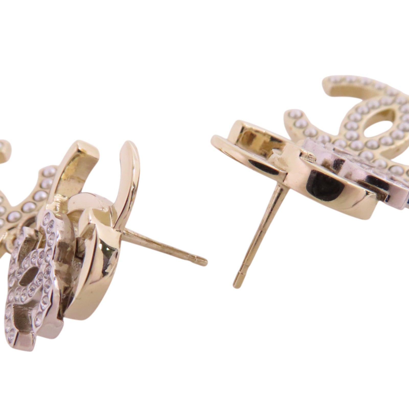 CHANEL 金屬/水鑽/仿珍珠CC Earrings金扣耳環