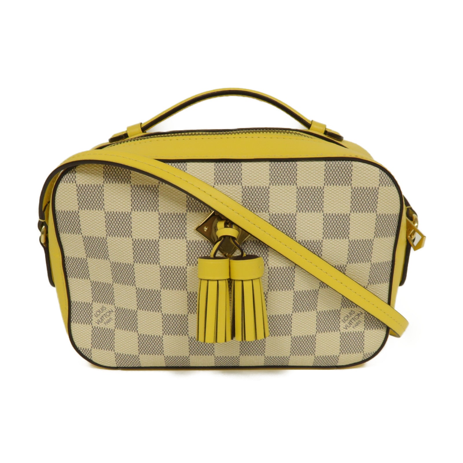 LOUIS VUITTON 【激減優惠】Damier Azur Saintonge金扣手挽肩背兩用袋黃色/白色