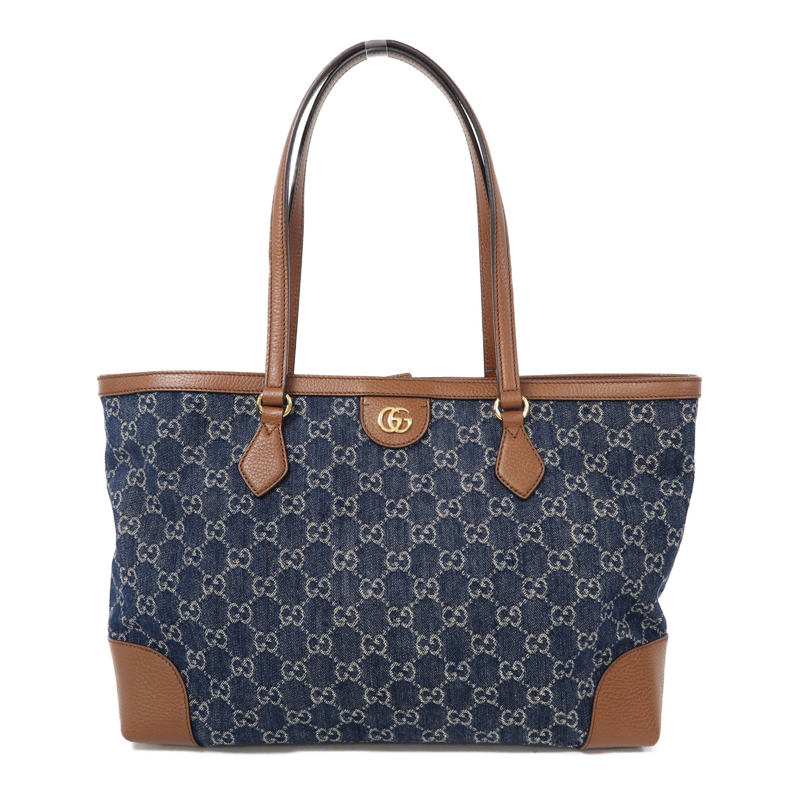 GUCCI 【激減優惠】牛仔布/皮革Tote Bag金扣肩背袋藍色