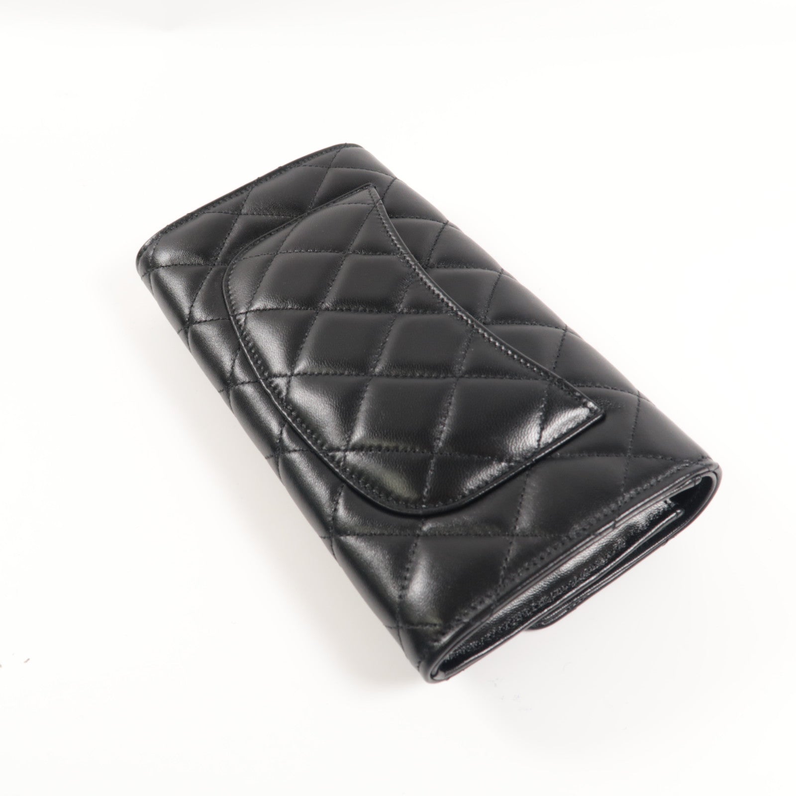 CHANEL 菱格羊皮皮革Classic Long Wallet金扣長錢包黑色