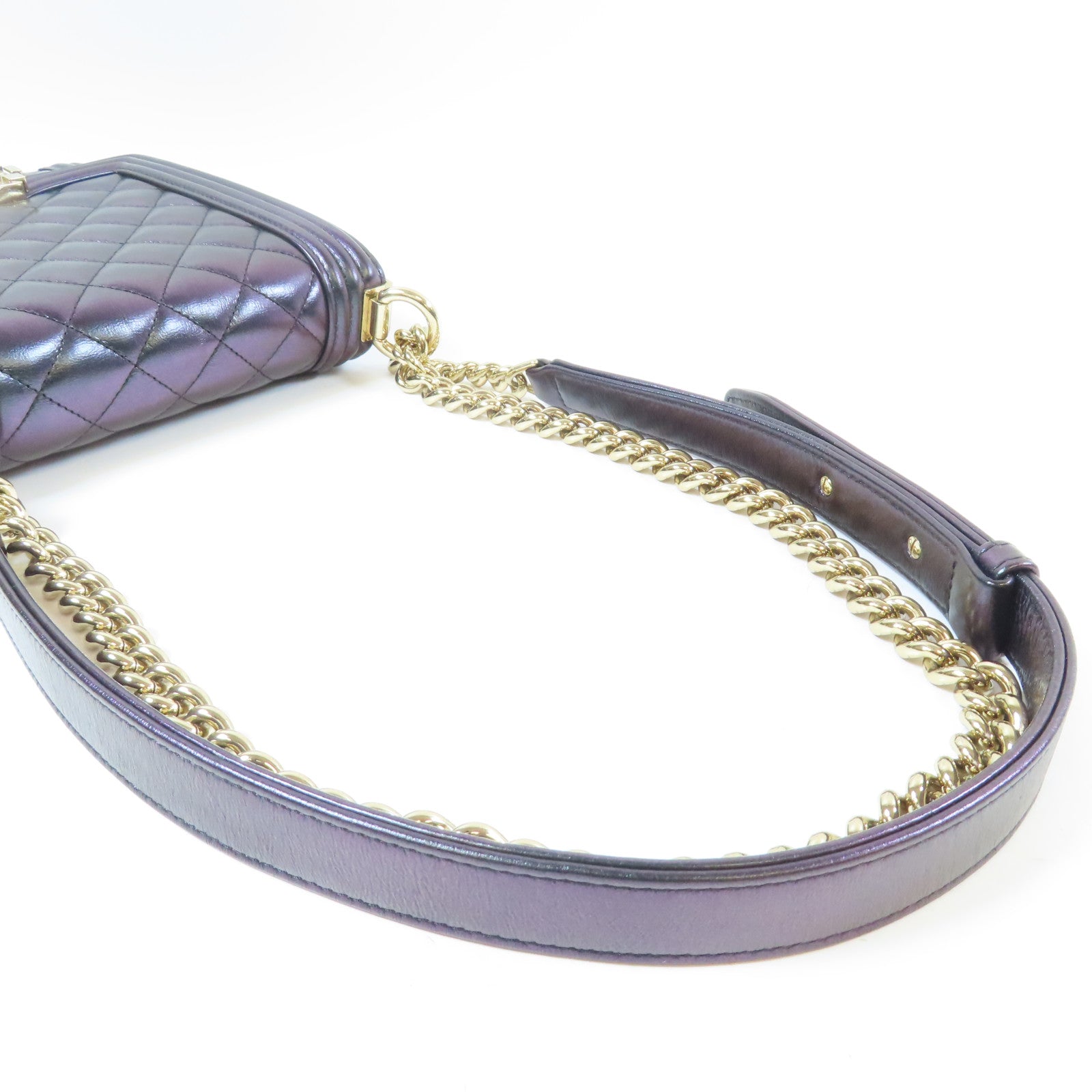 CHANEL 【激減優惠】菱格牛皮皮革Boy Chain Shoulder Bag金扣鏈帶肩背袋紫色