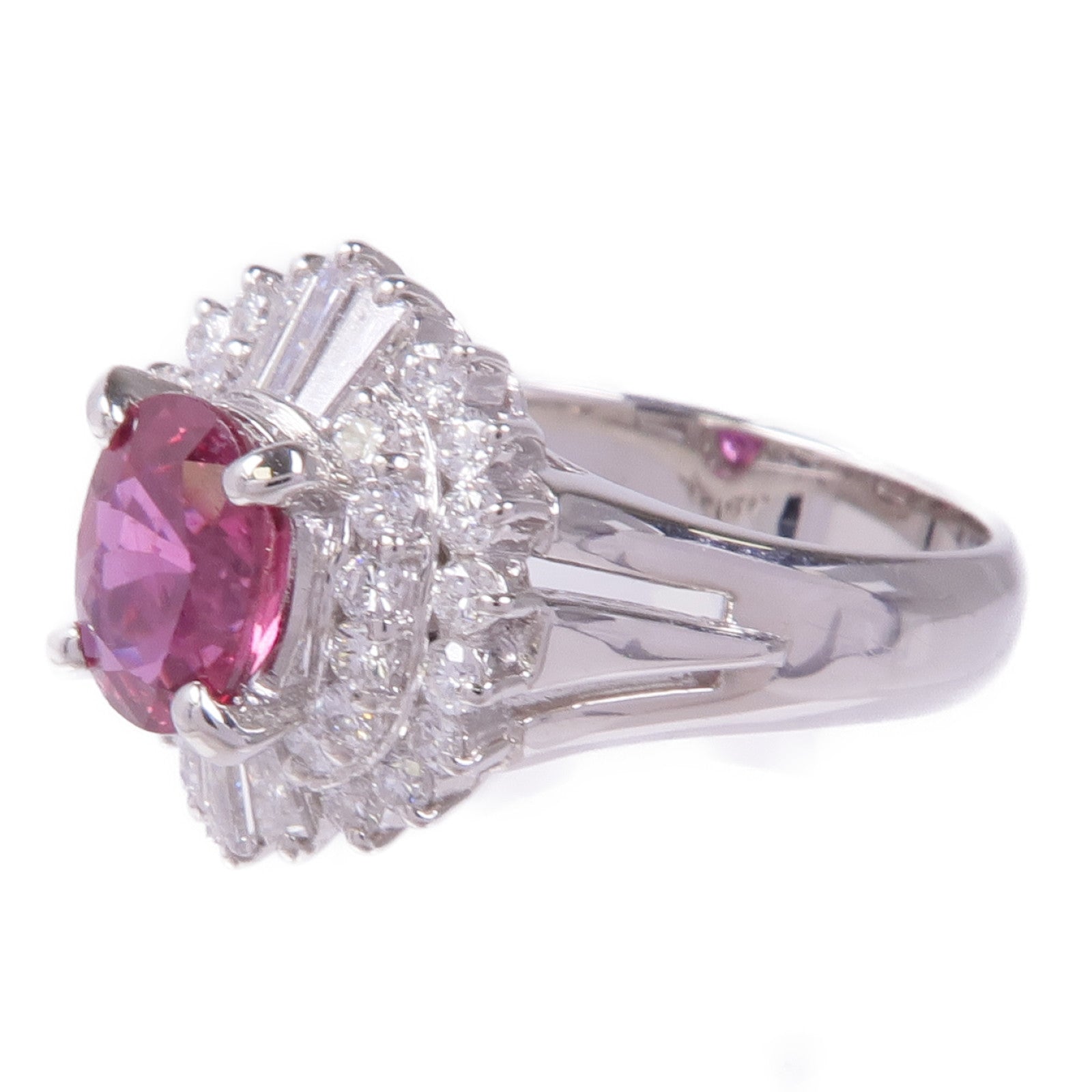 JEWELRY PT900鉑金Ruby Diamond Ring紅寶石/鑽石戒指US#5.75