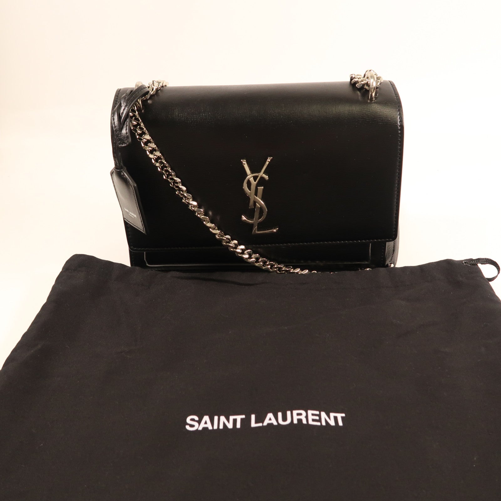 SAINT LAURENT 牛皮皮革Sunset Medium銀扣鏈帶肩背袋