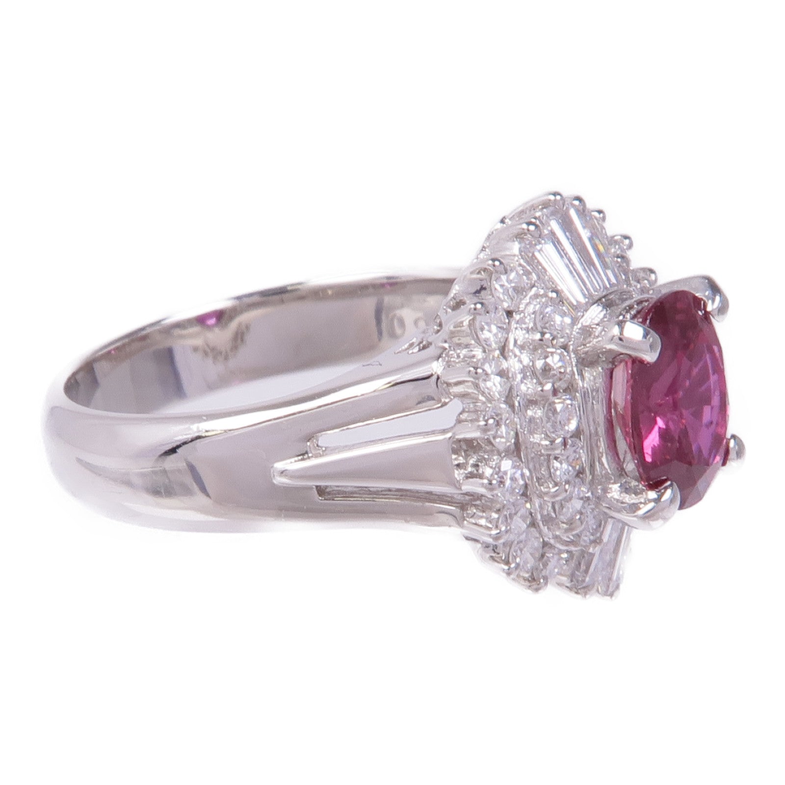 JEWELRY PT900鉑金Ruby Diamond Ring紅寶石/鑽石戒指US#5.75