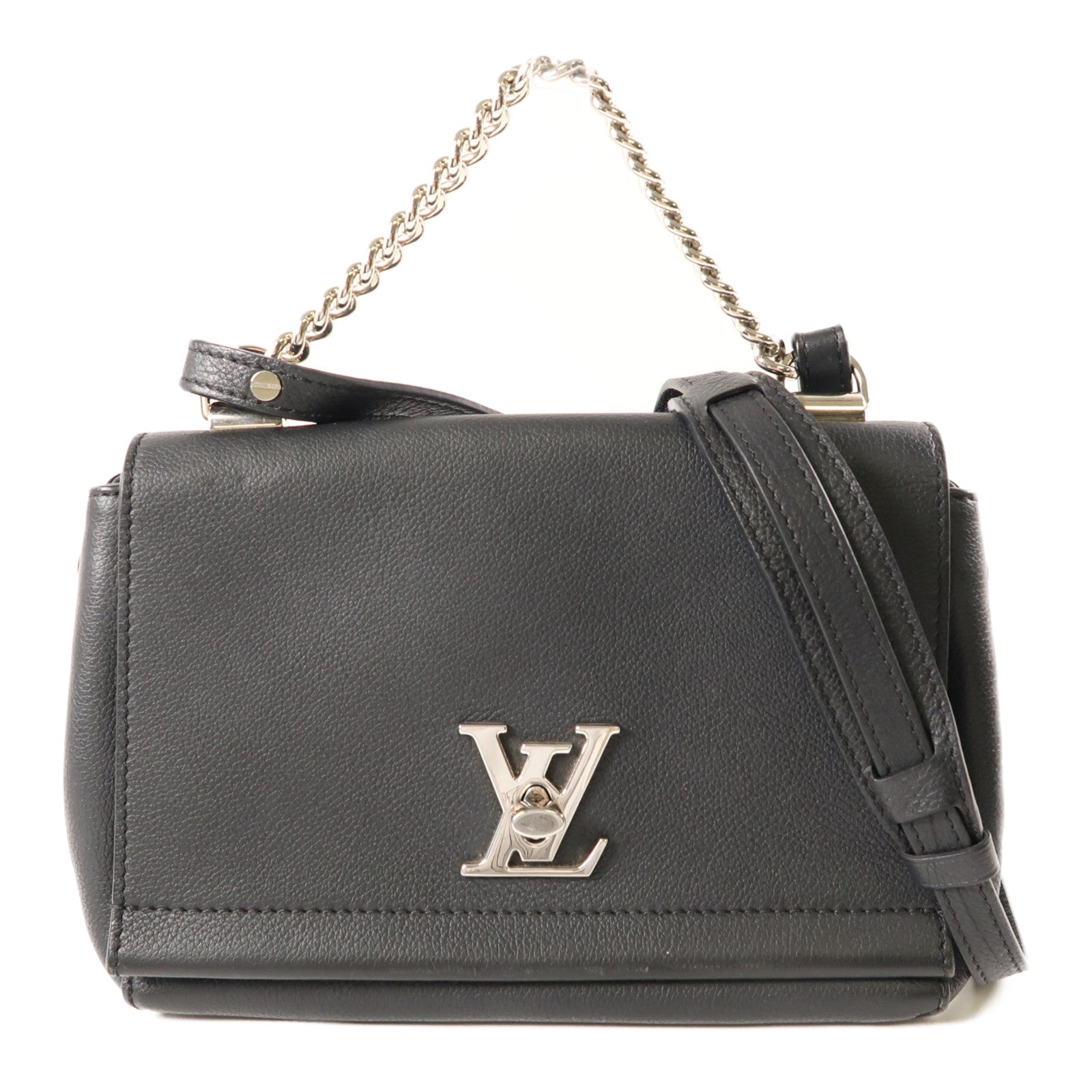 LOUIS VUITTON 牛皮皮革Lockme II BB銀扣手挽肩背兩用袋黑色
