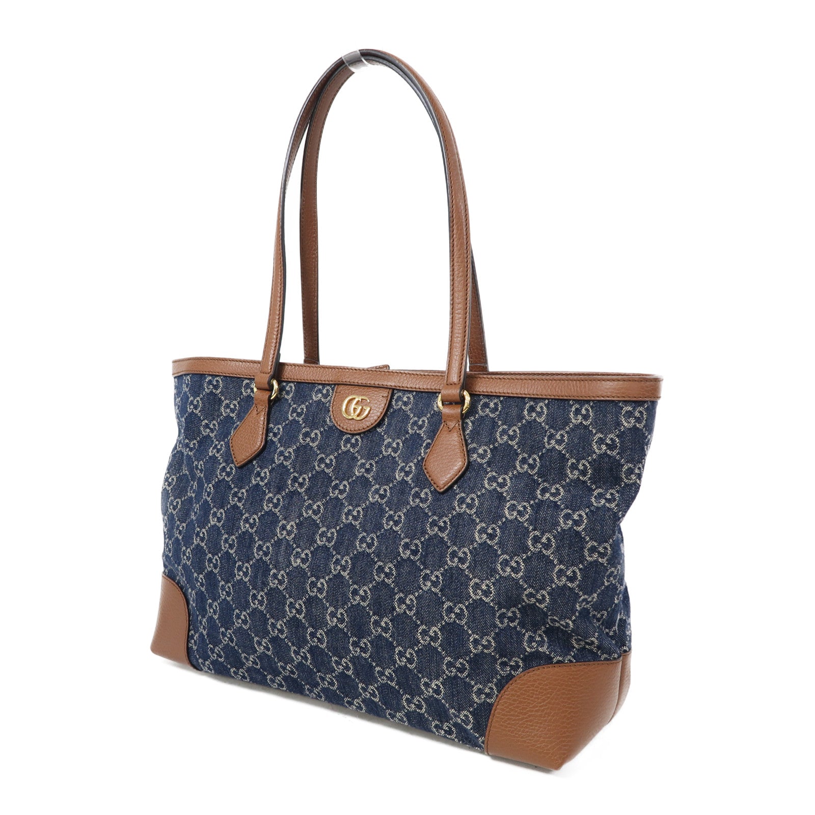 GUCCI 【激減優惠】牛仔布/皮革Tote Bag金扣肩背袋藍色