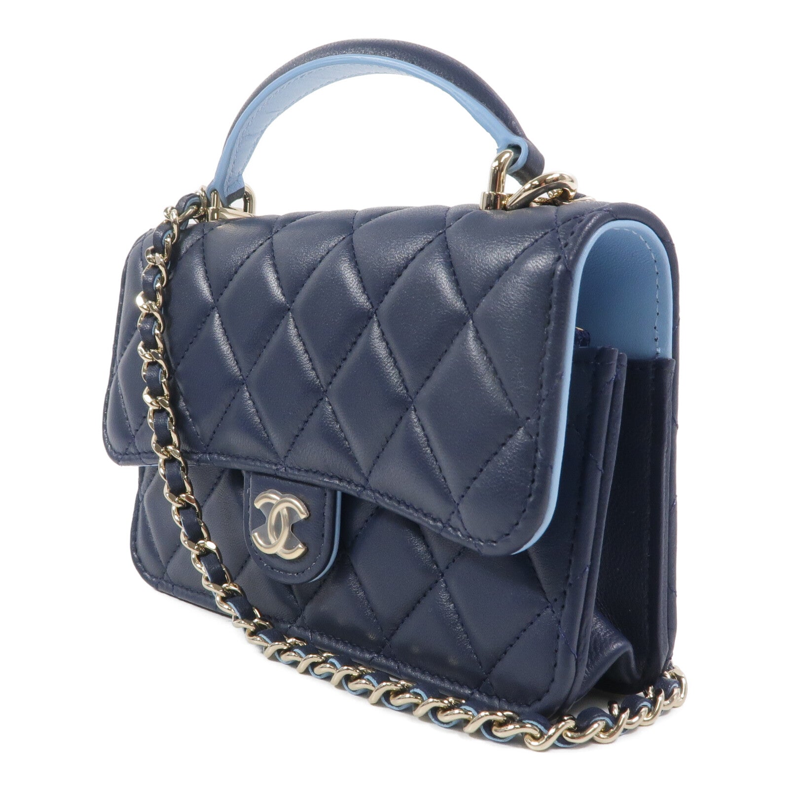 CHANEL 羊皮皮革Mini Flap With Handle鏈帶手挽肩背兩用袋