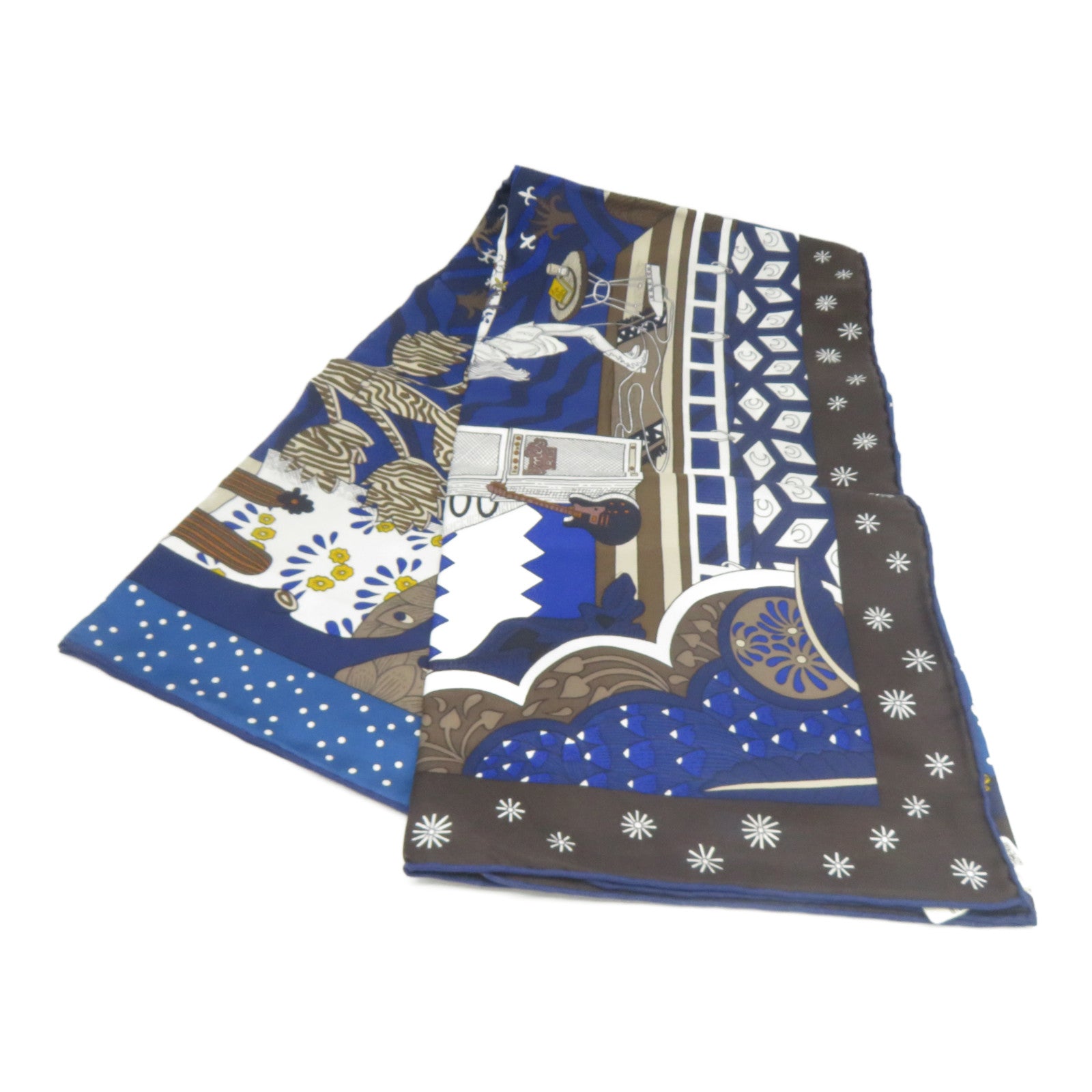 HERMES 【激減優惠】絲質Scarf絲巾啡色/藍色