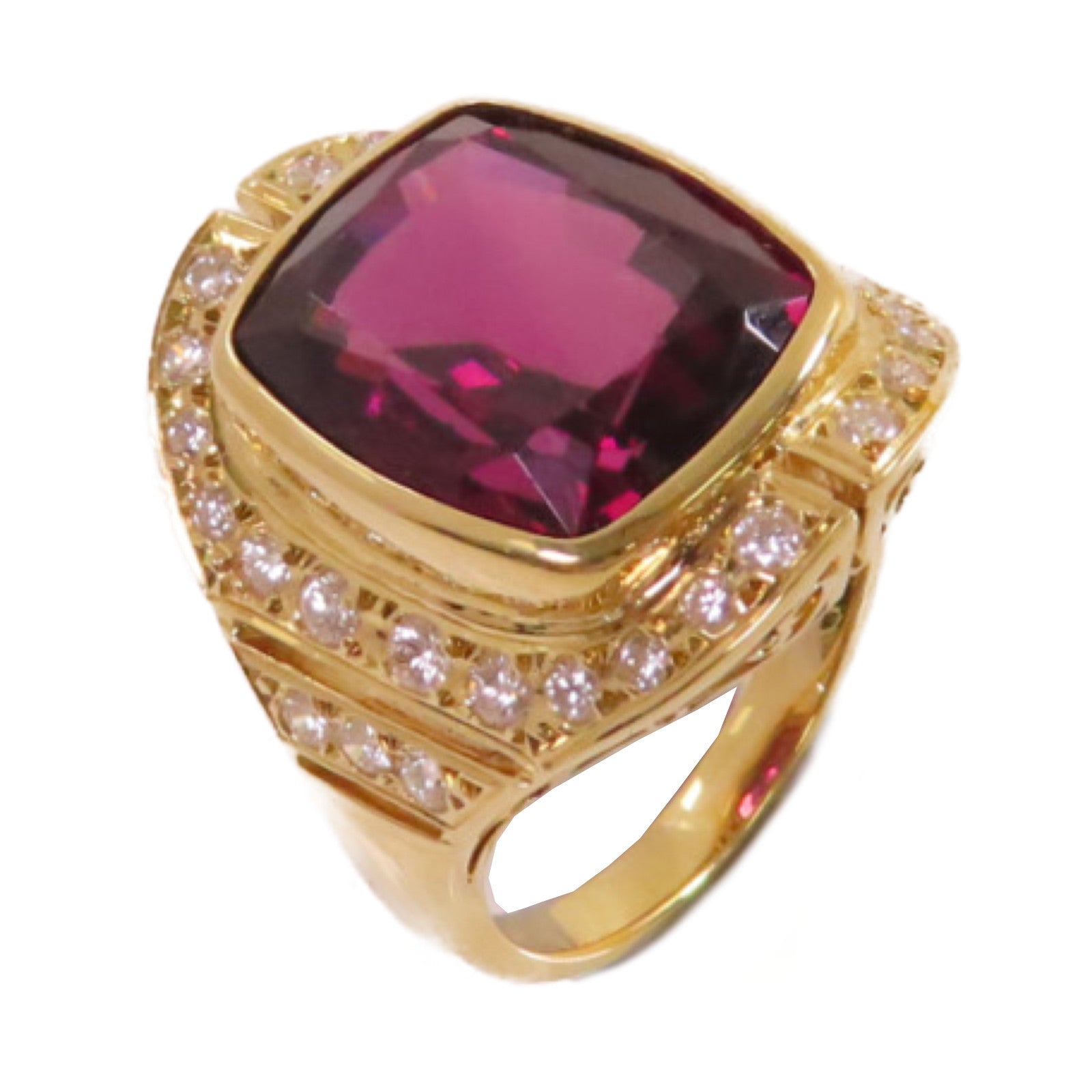 JEWELRY 18K黃金/11.2ct石榴石/0.51ct鑽石Garnet Ring戒指US#5