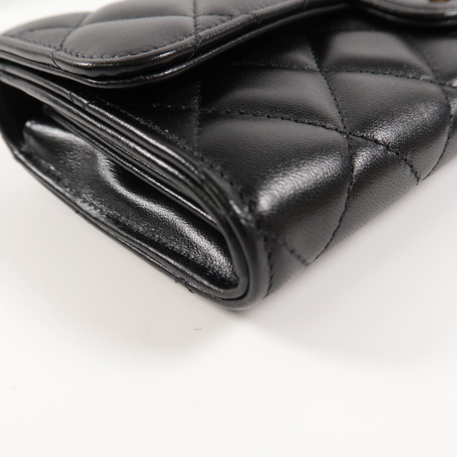 CHANEL 菱格羊皮皮革Classic Long Wallet金扣長錢包黑色