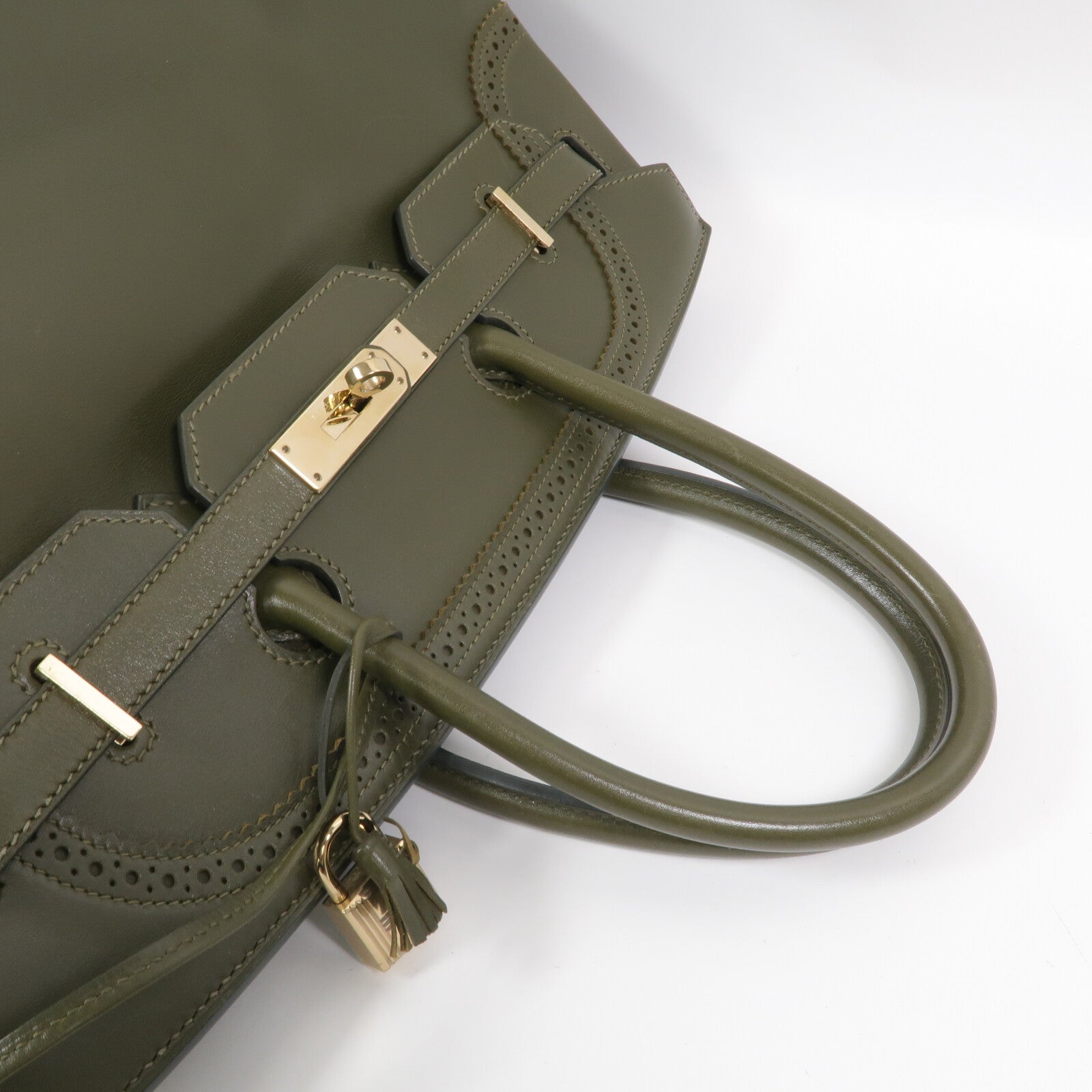 HERMES Tadelakt皮革Birkin 35 Ghillies手挽袋Vert Veronese