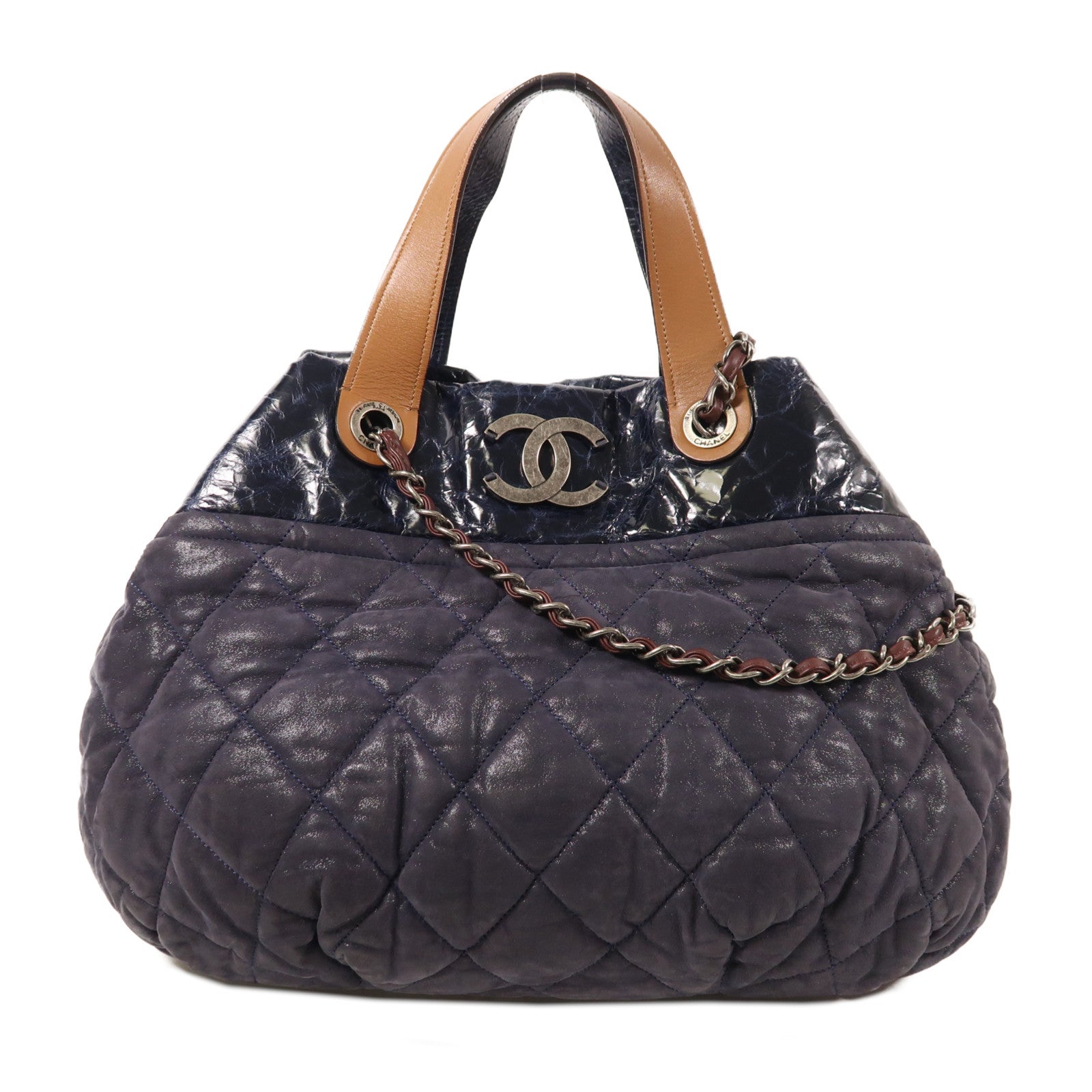 CHANEL 牛皮皮革2 Way Shoulder銀扣手挽肩背兩用袋