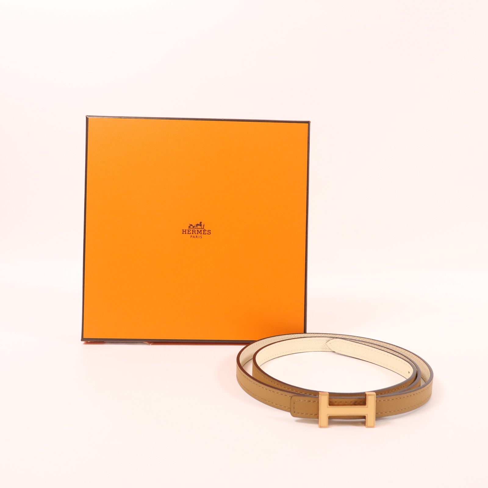 HERMES Epsom皮革H Belt 90cm金扣皮帶Sesame/Nata