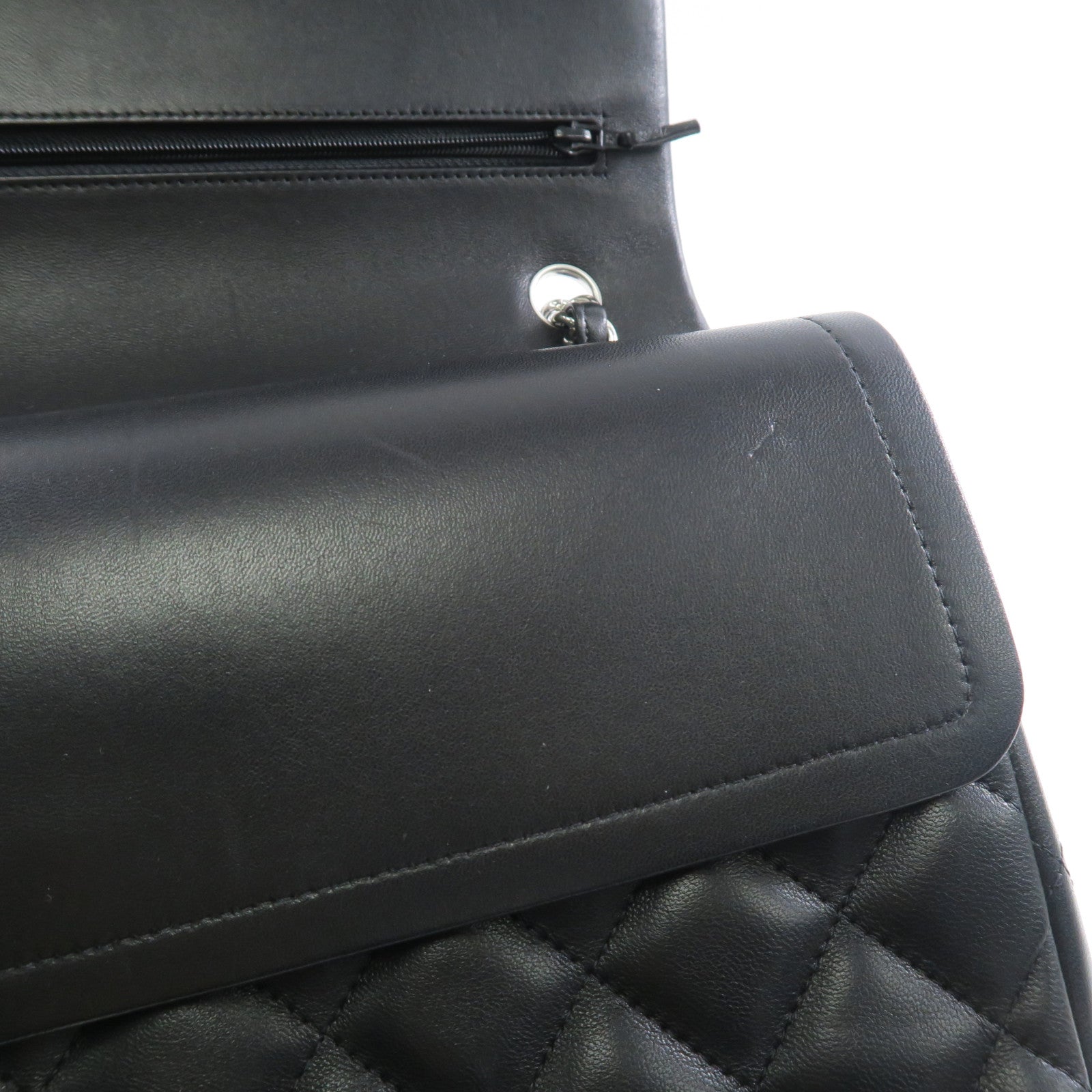 CHANEL 羊皮皮革Large Classic銀扣鏈帶肩背袋黑色