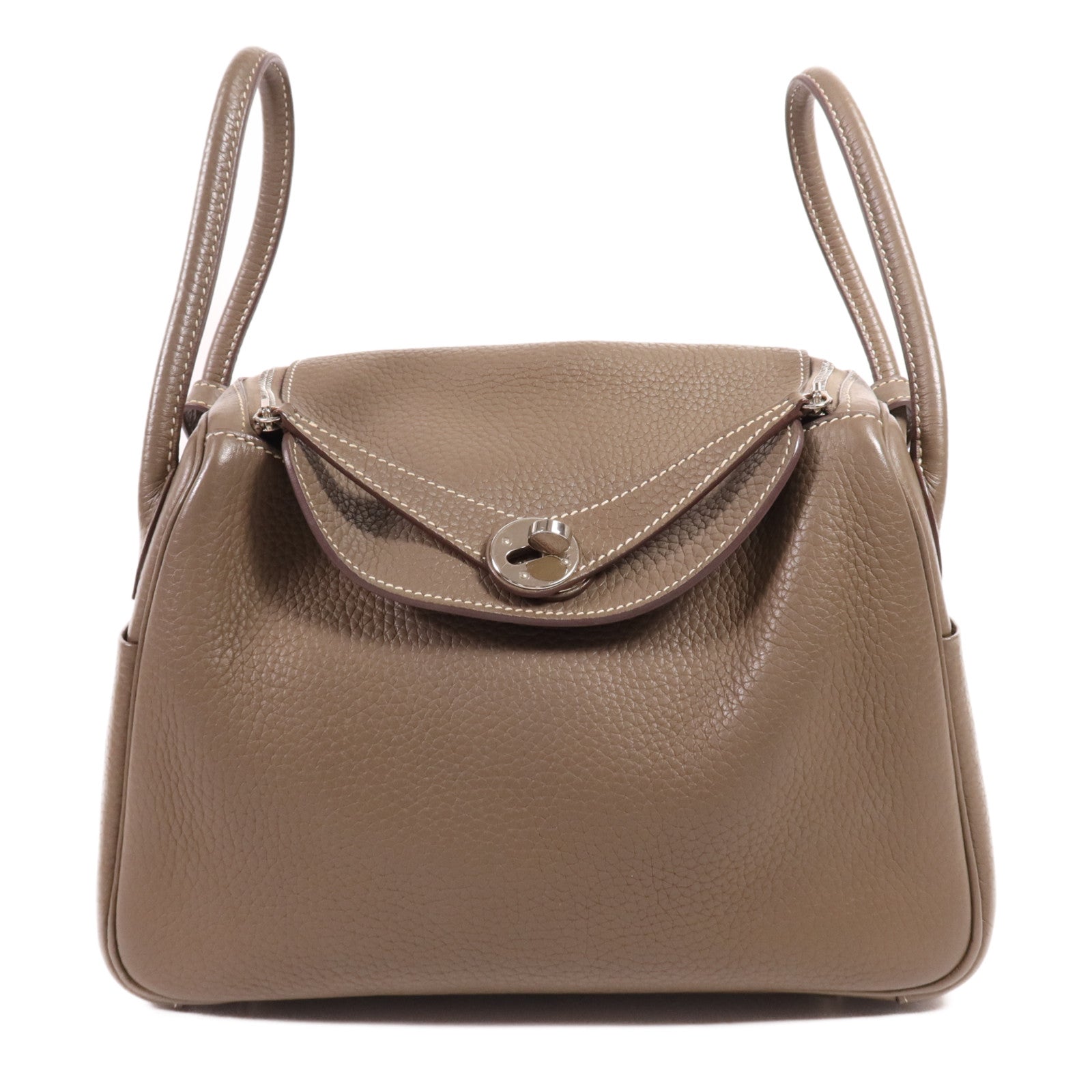 HERMES Clemence皮革Lindy 26銀扣手挽肩背兩用袋Etoupe