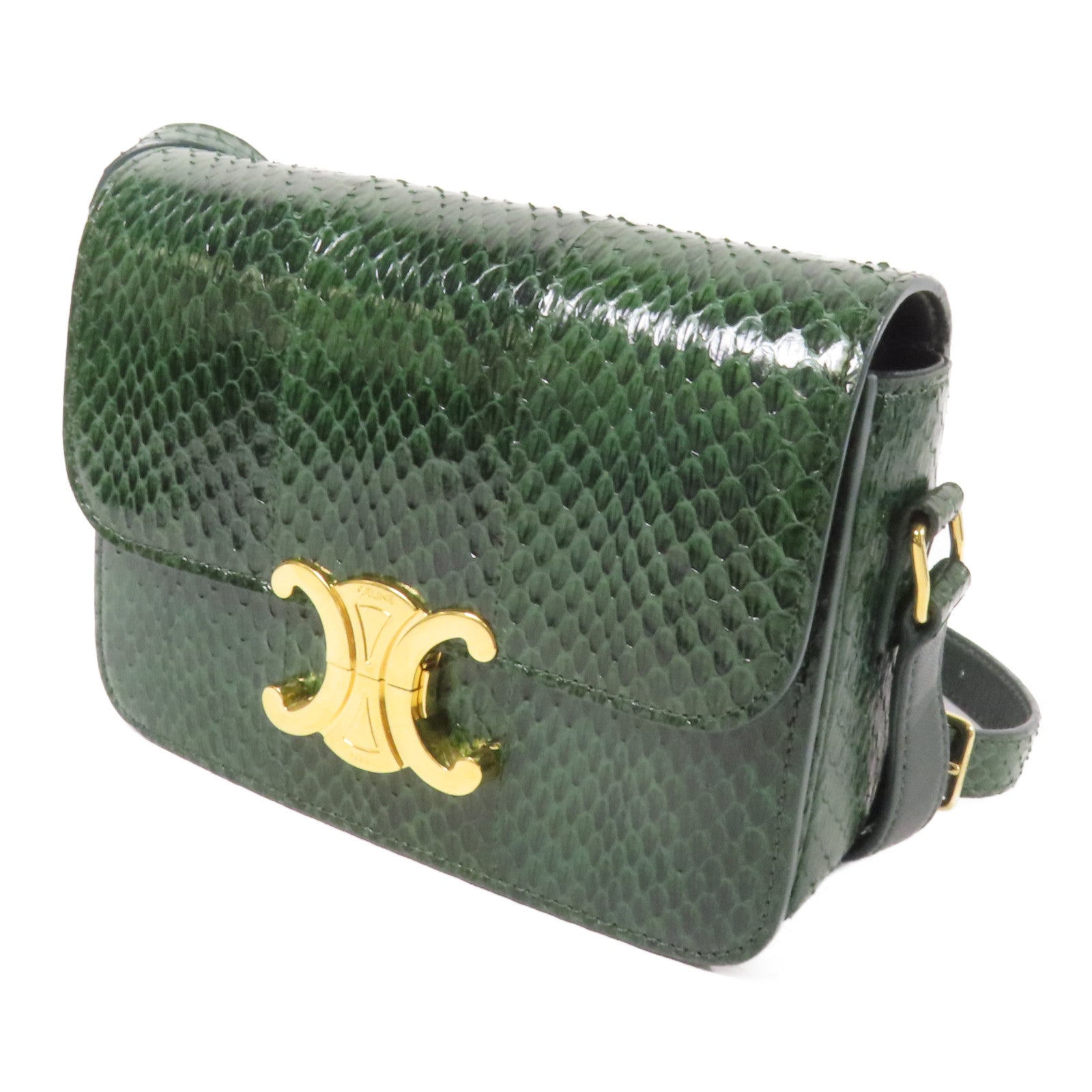 CELINE 蛇皮皮革Teen Triomphe Bag金扣肩背袋