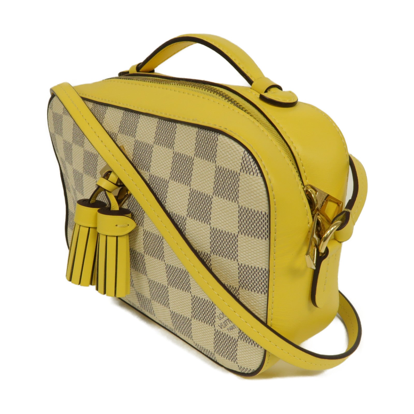 LOUIS VUITTON 【激減優惠】Damier Azur Saintonge金扣手挽肩背兩用袋黃色/白色