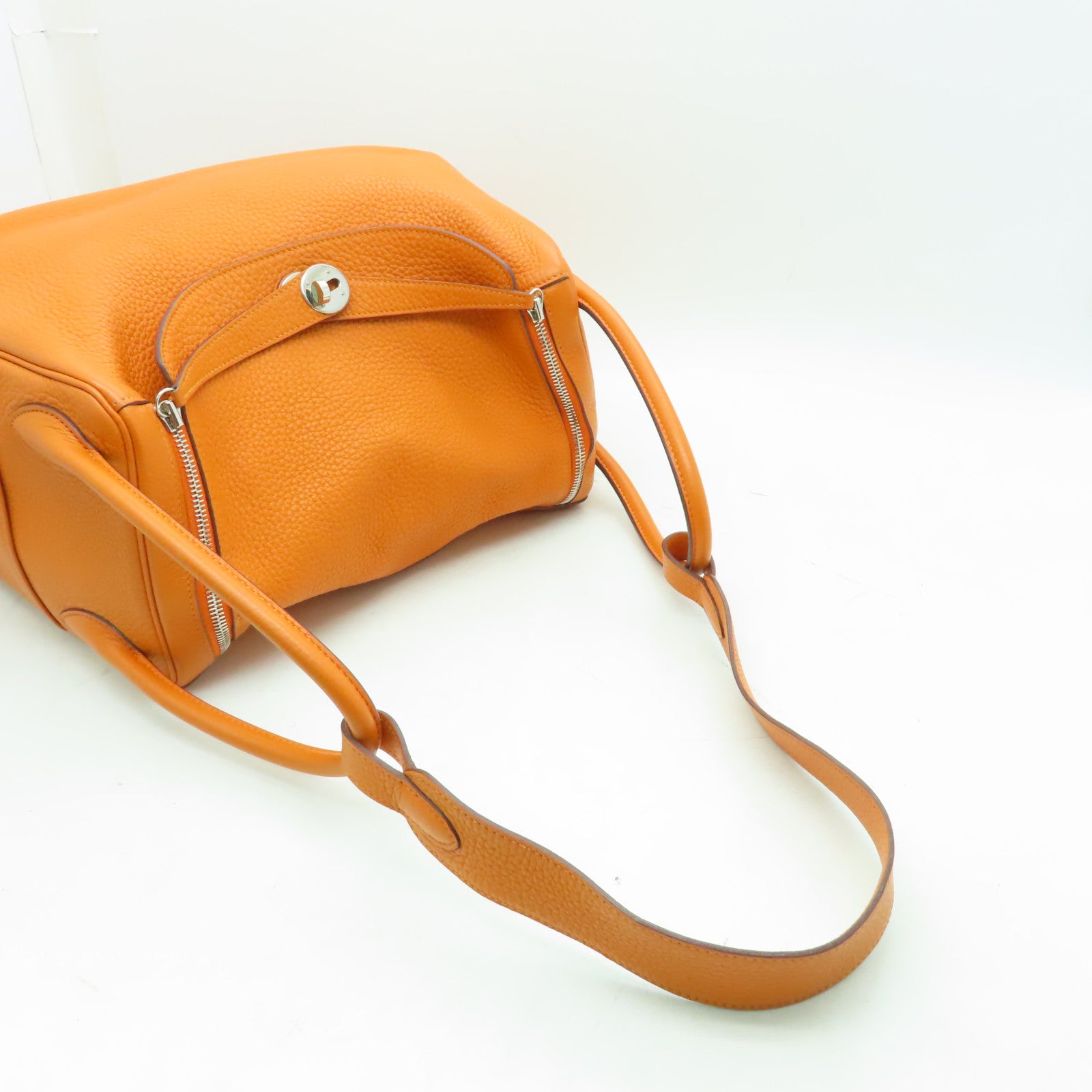 HERMES 【激減優惠】Clemence皮革Lindy 34銀扣手挽肩背兩用袋橙色