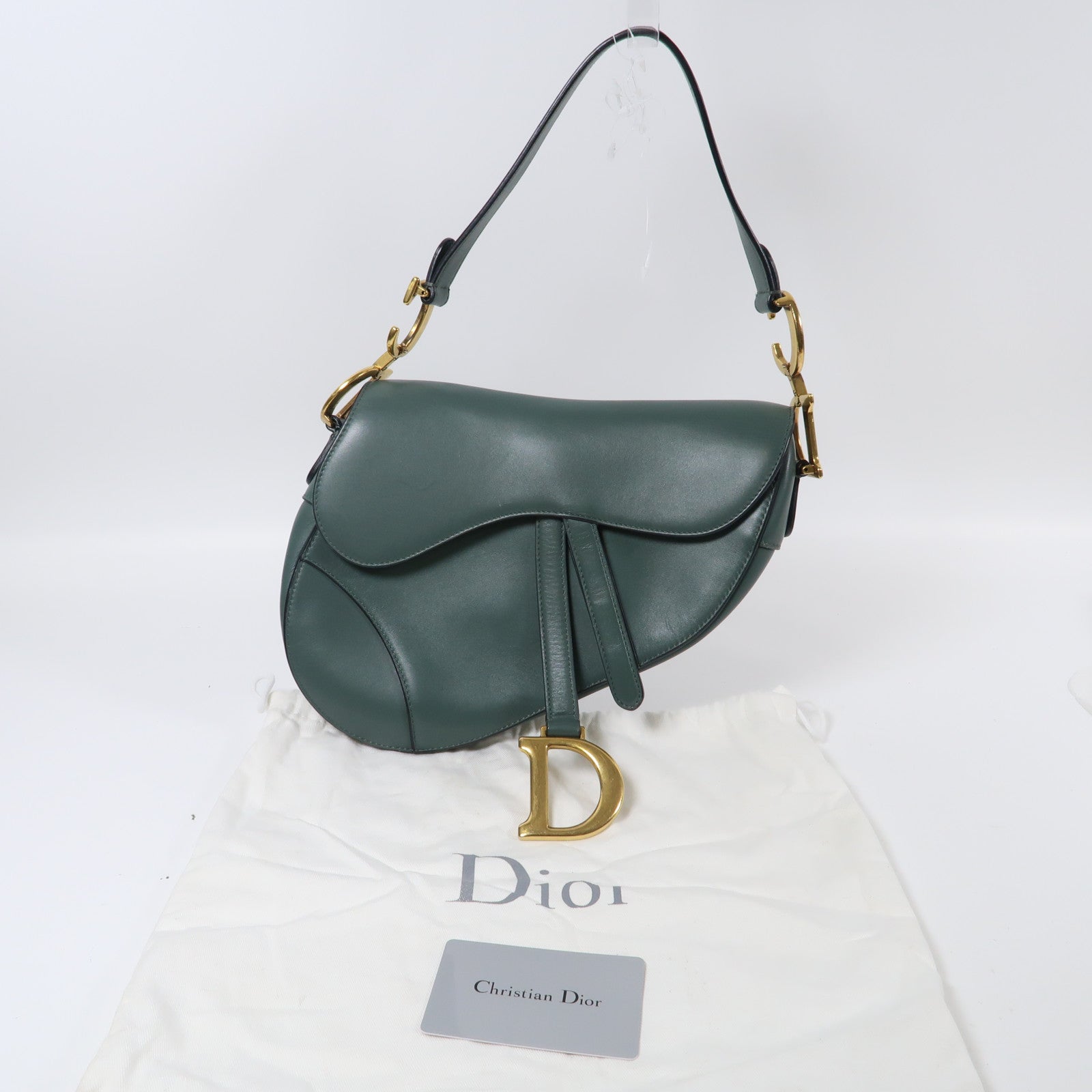 Dior 牛皮皮革Saddle Bag金扣肩背袋綠色